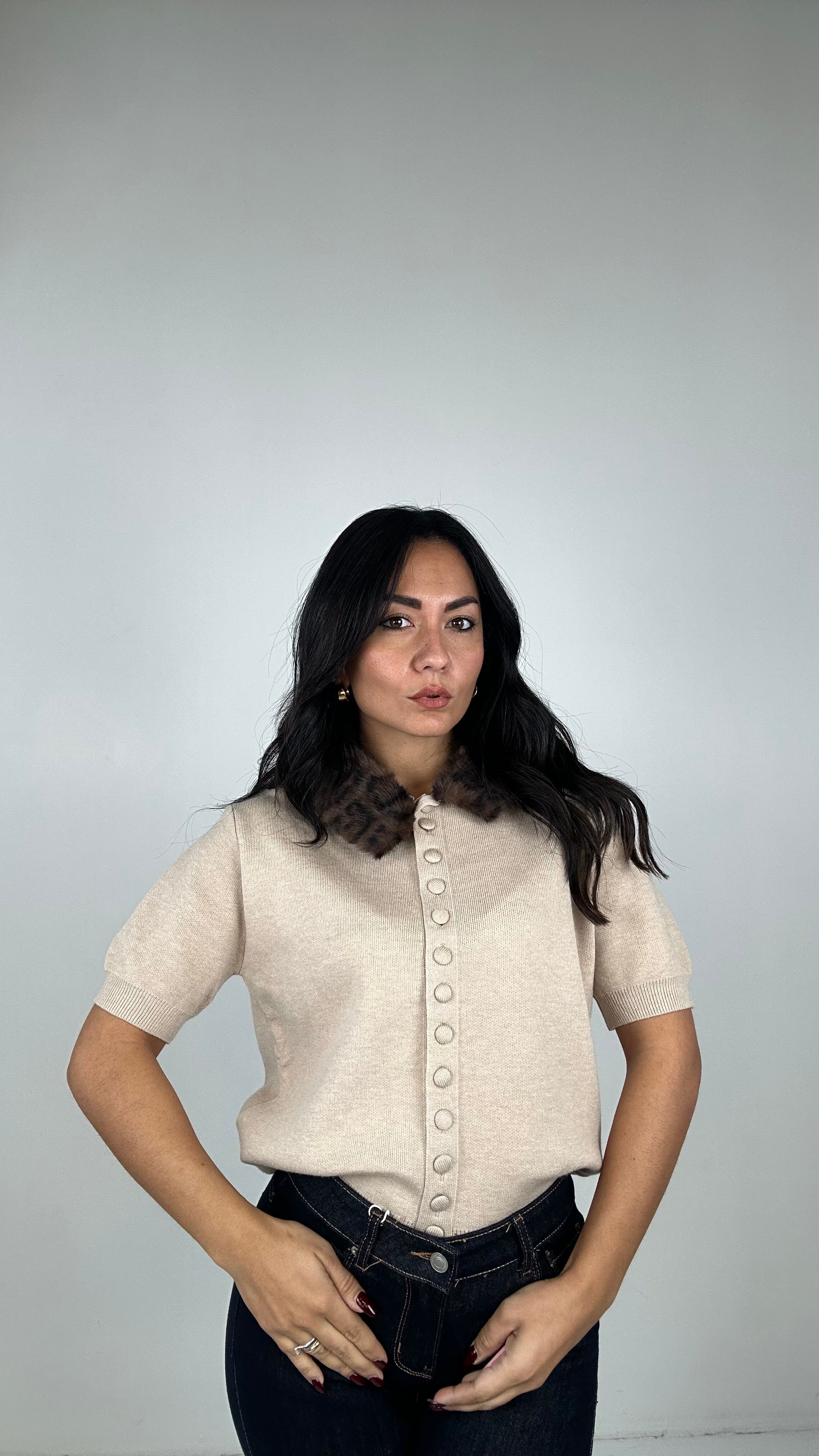 Pull COLLO IN PELLICCIA - BEIGE