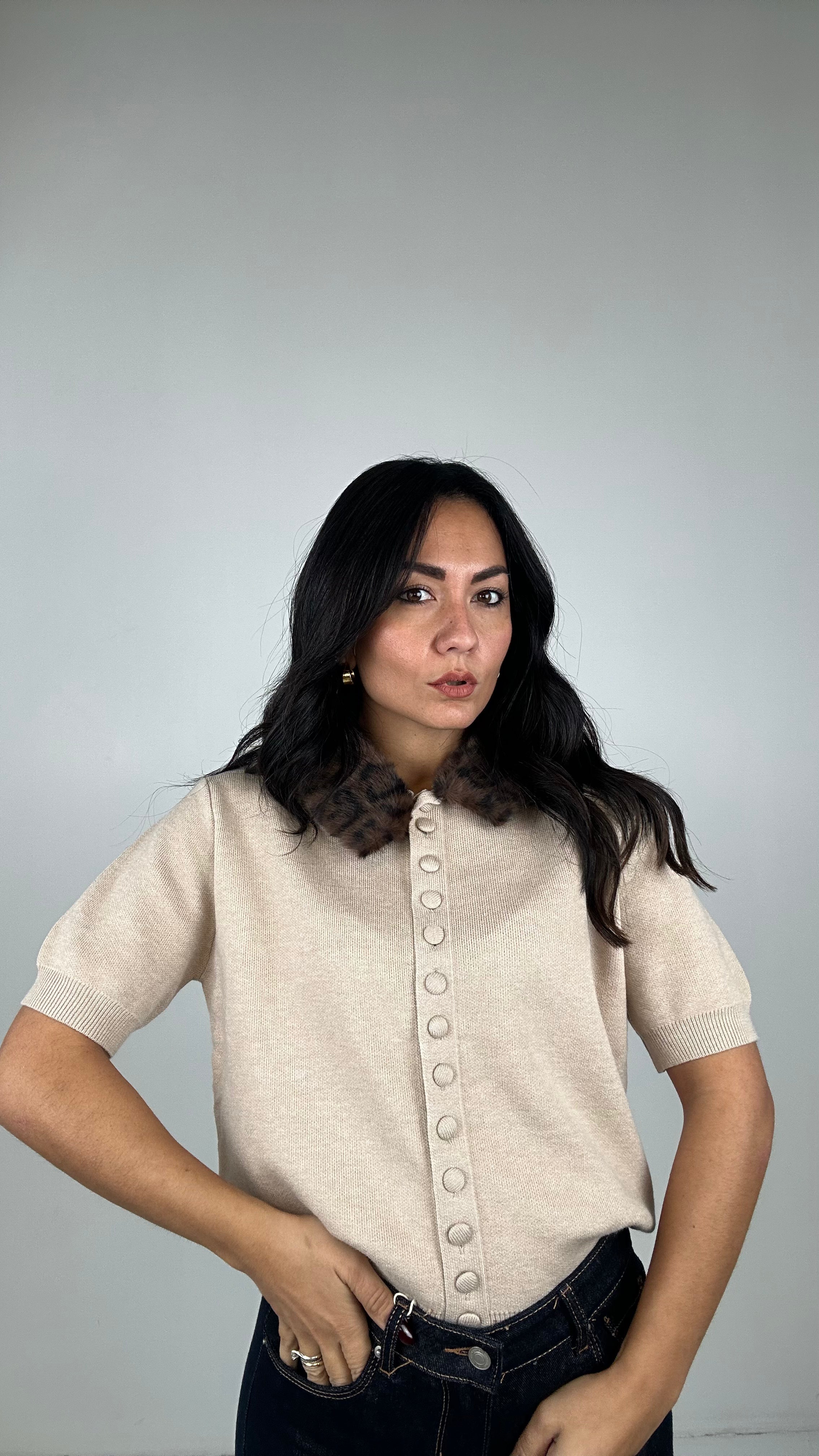 Pull COLLO IN PELLICCIA - BEIGE