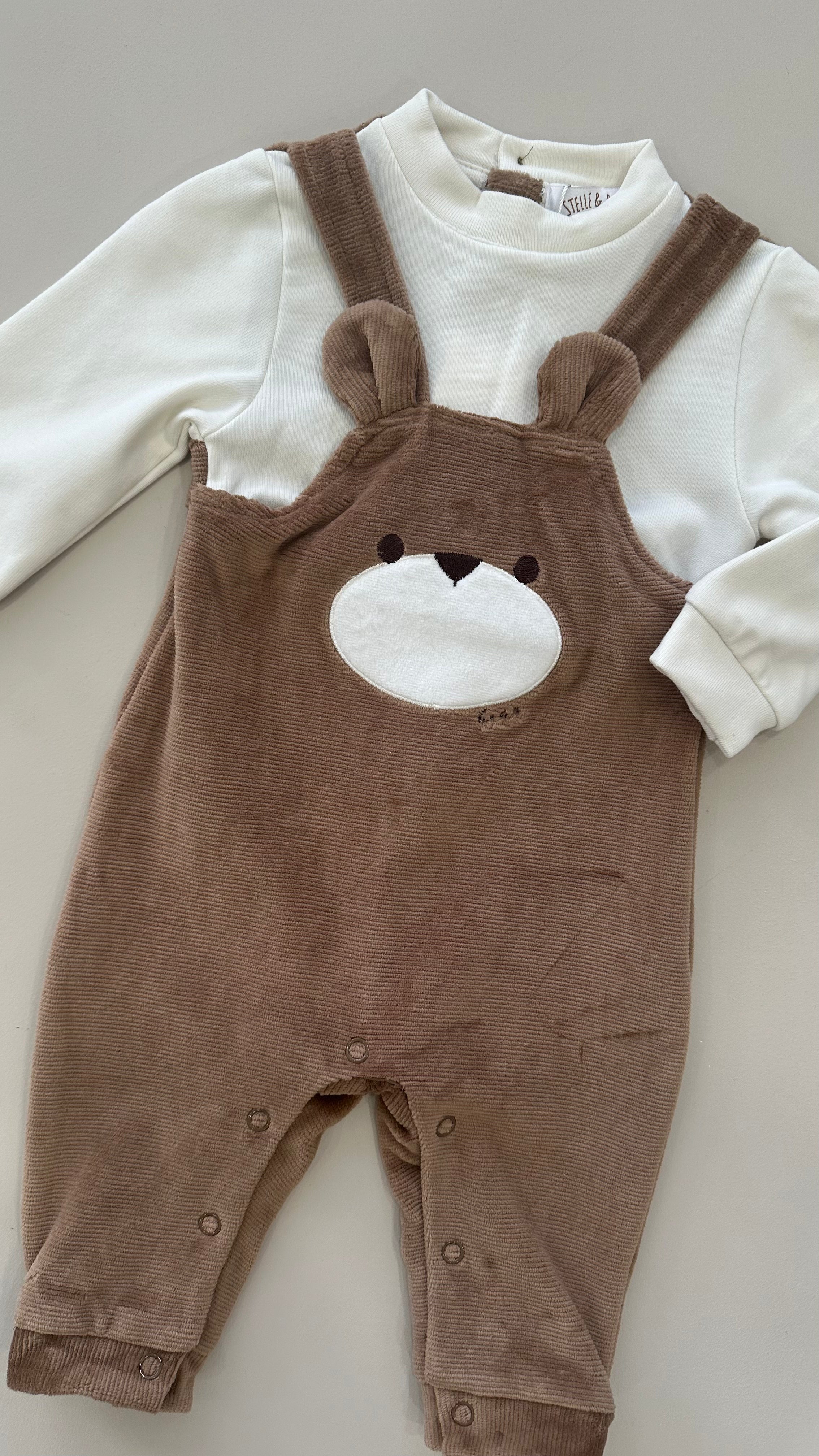 Salopette ORSO VELLUTO 1-12M - CAMMELLO