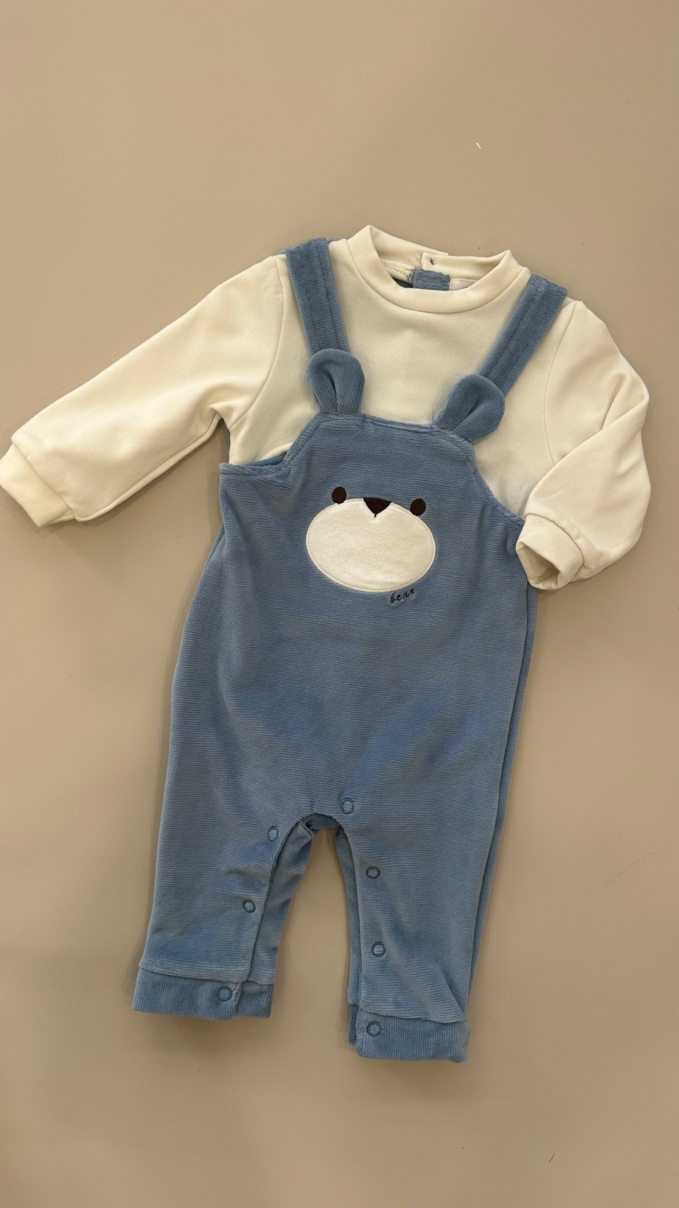 Salopette ORSO VELLUTO 1-12M - AZZURRO