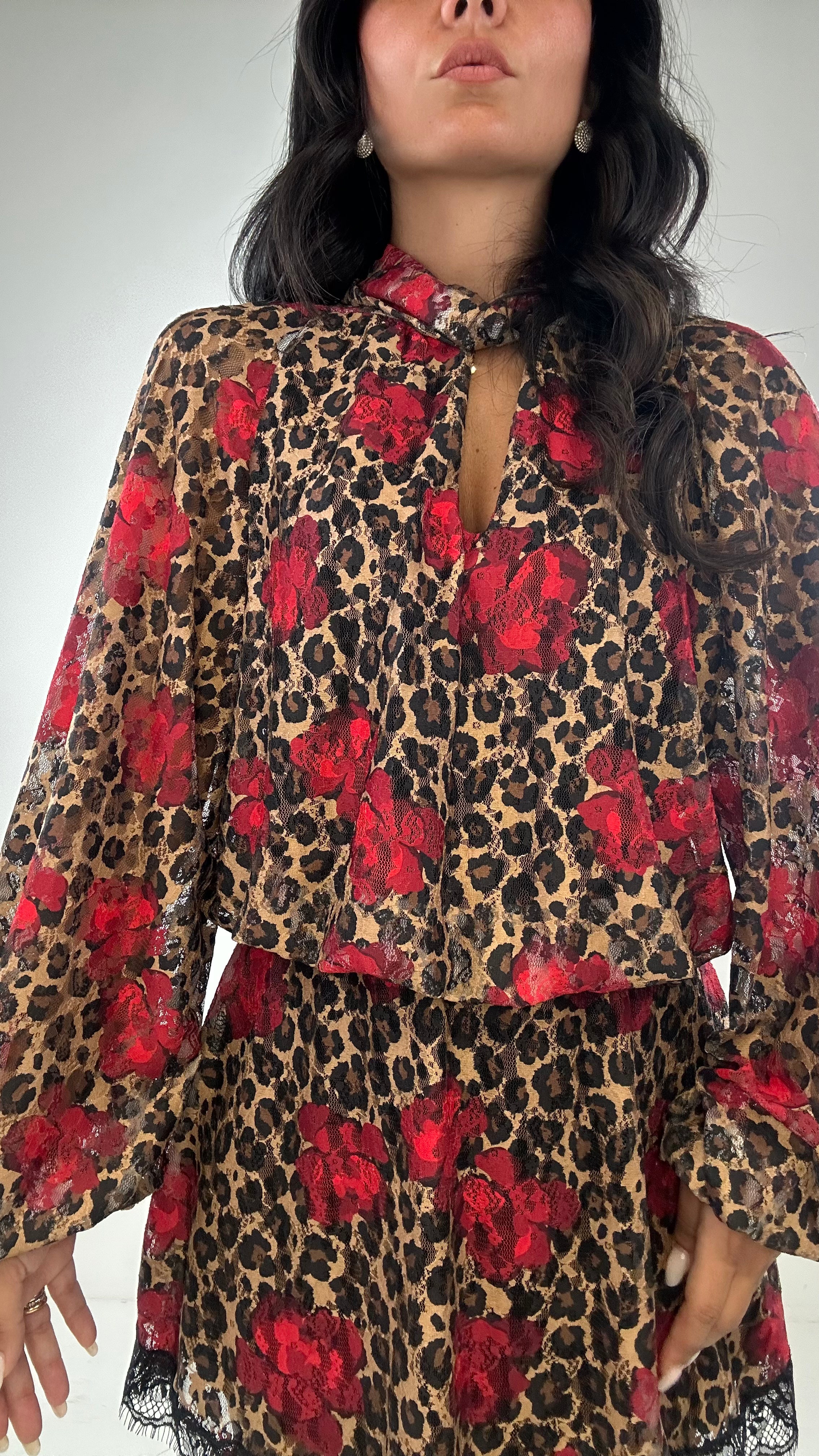 Vestito LUMINA MACULATO ROSE ROSSE - MARRONE