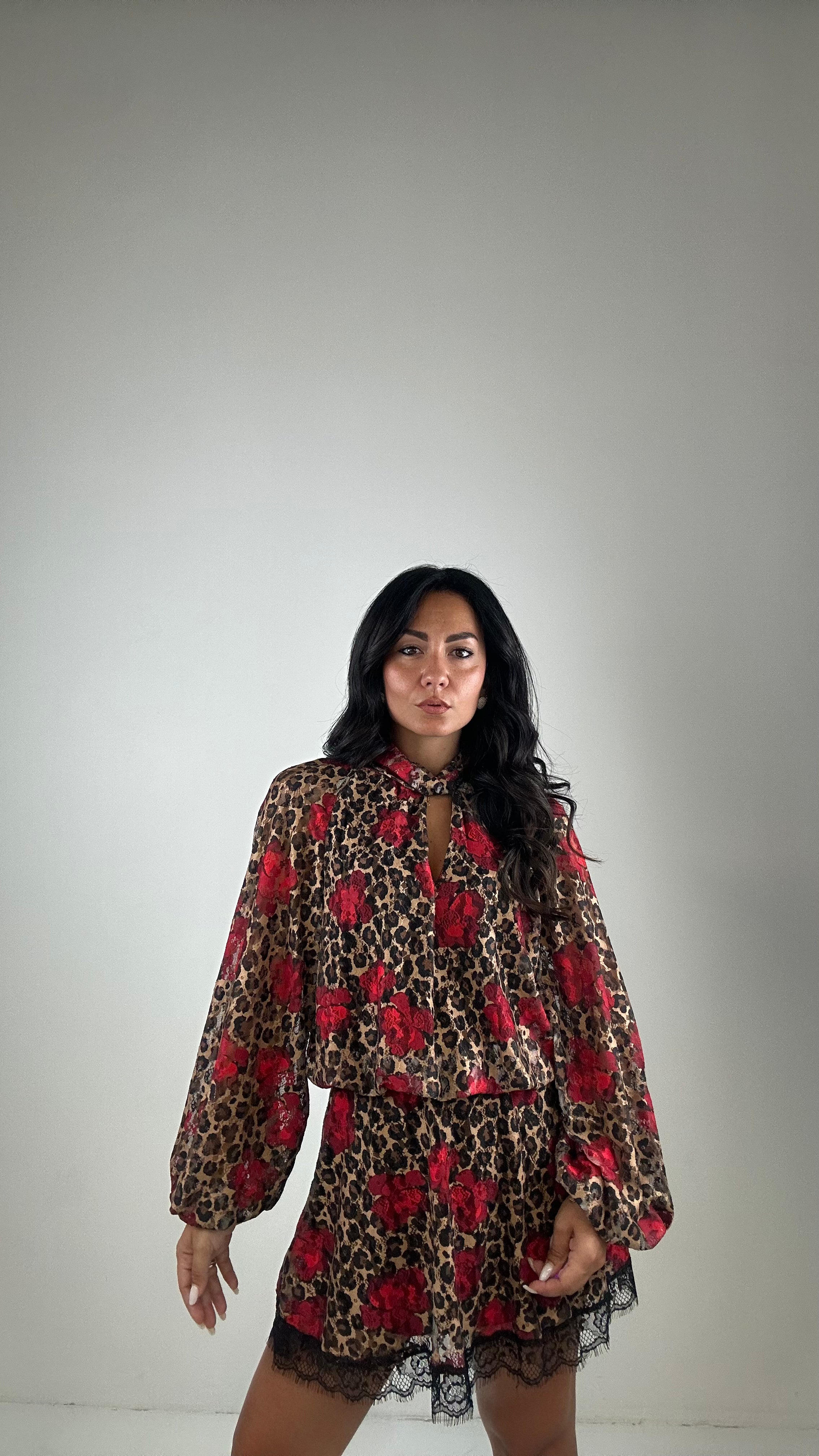 Vestito LUMINA MACULATO ROSE ROSSE - MARRONE