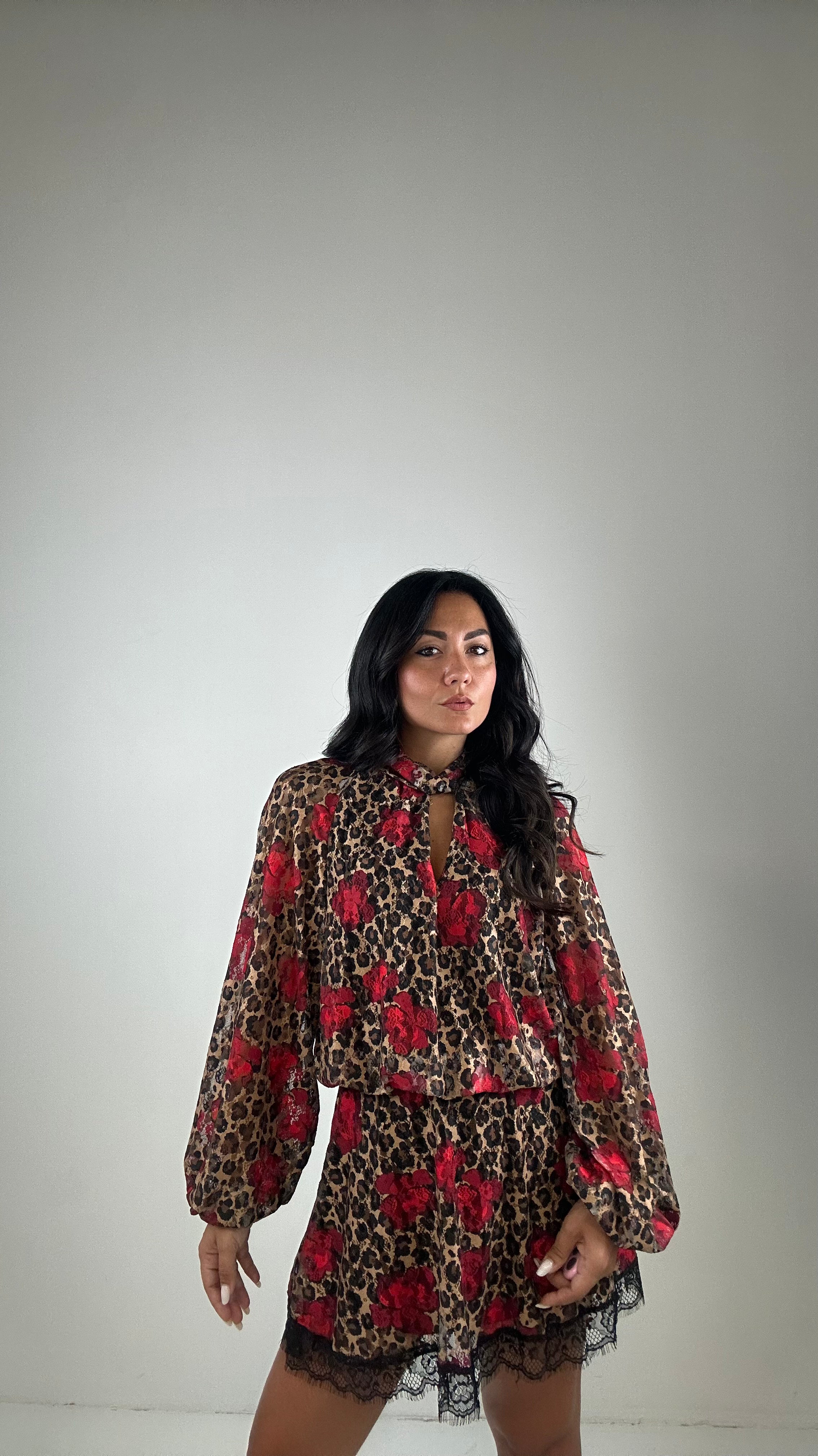 Vestito LUMINA MACULATO ROSE ROSSE - MARRONE
