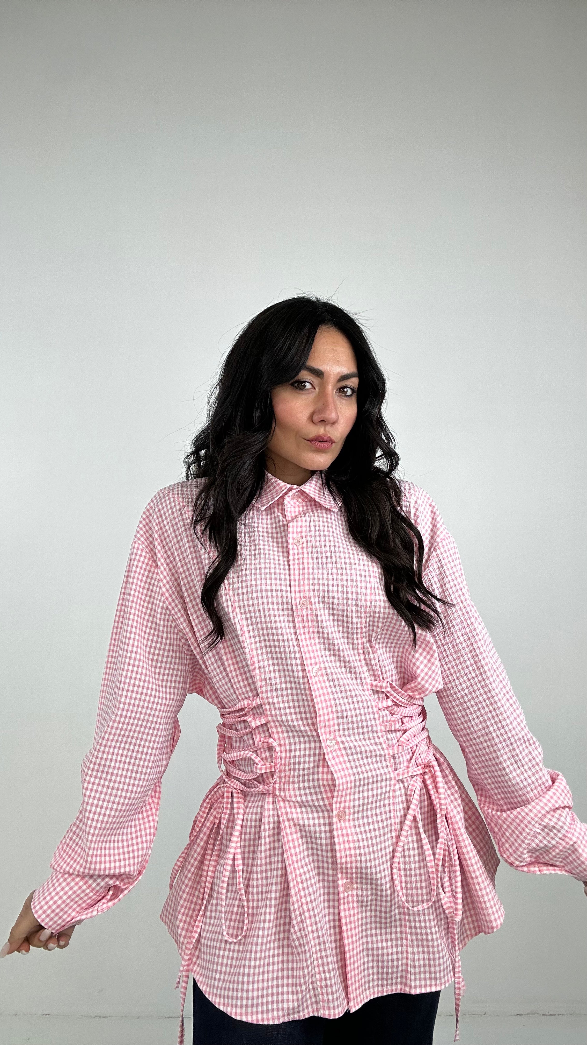 Camicia QUADRETTI E LACCI - ROSA