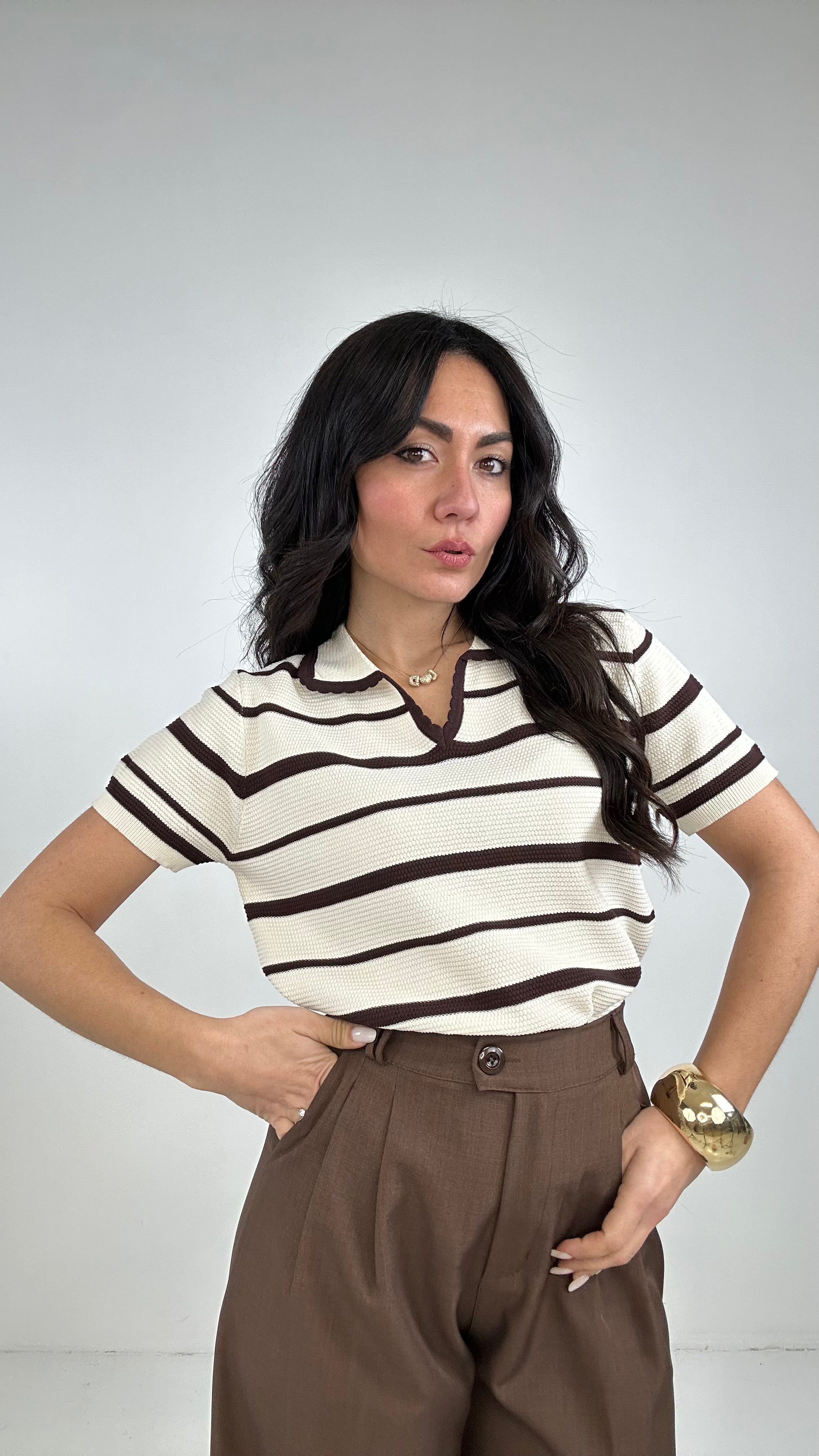 Polo A RIGHE STRETTE - MARRONE