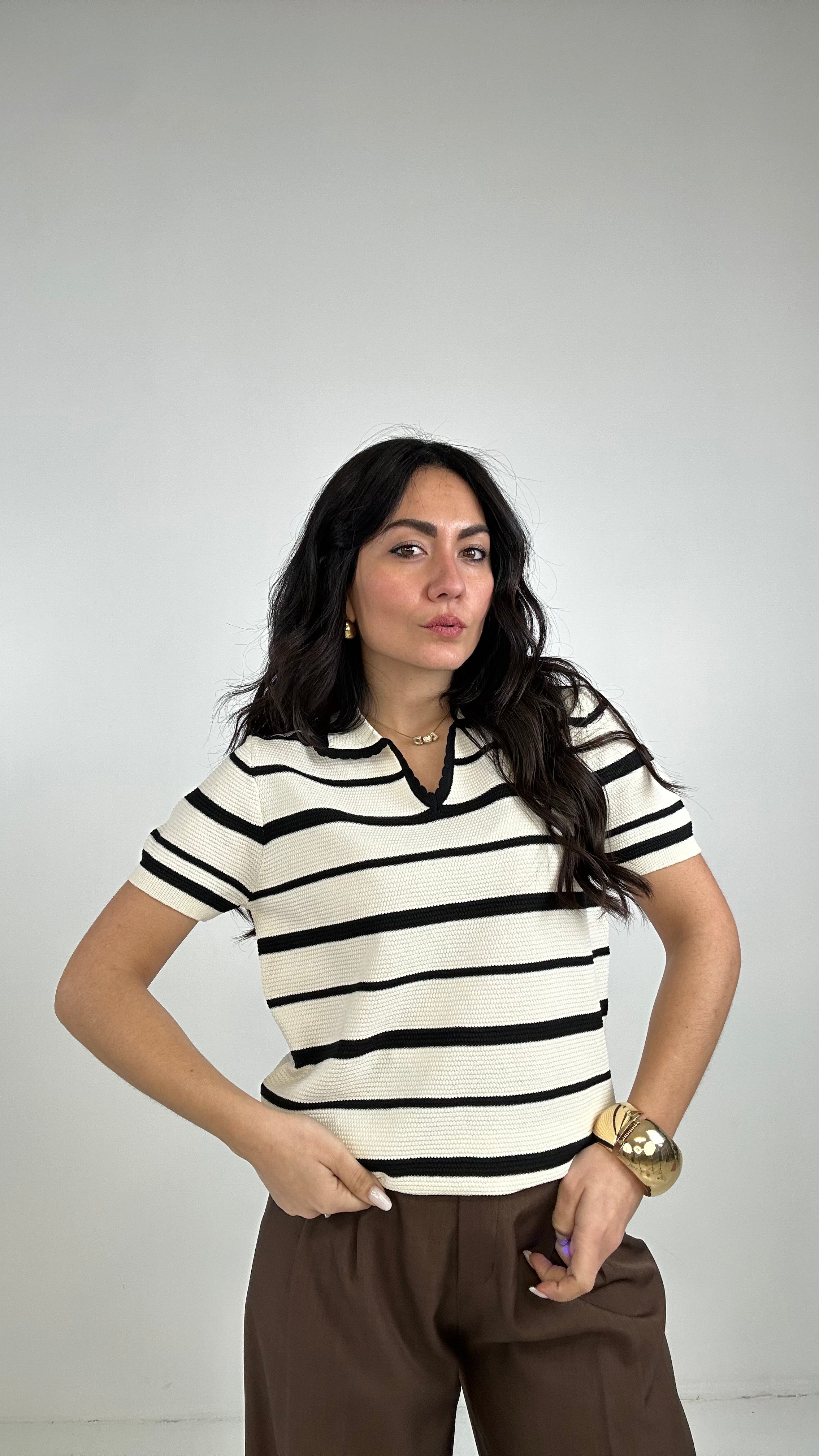 Polo A RIGHE STRETTE - NERO