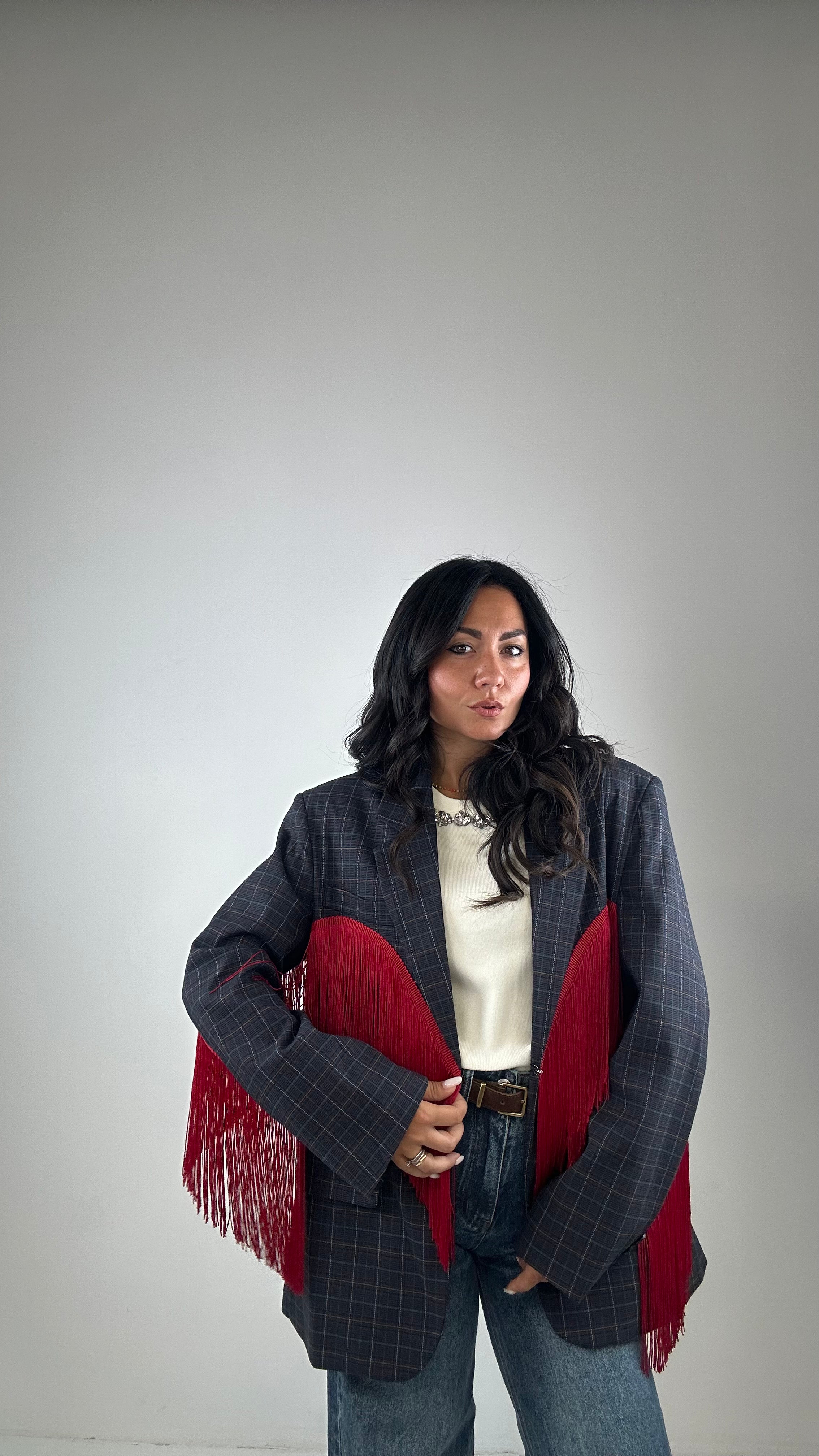 Blazer QUADRI LUMINA FRANGE - BLU
