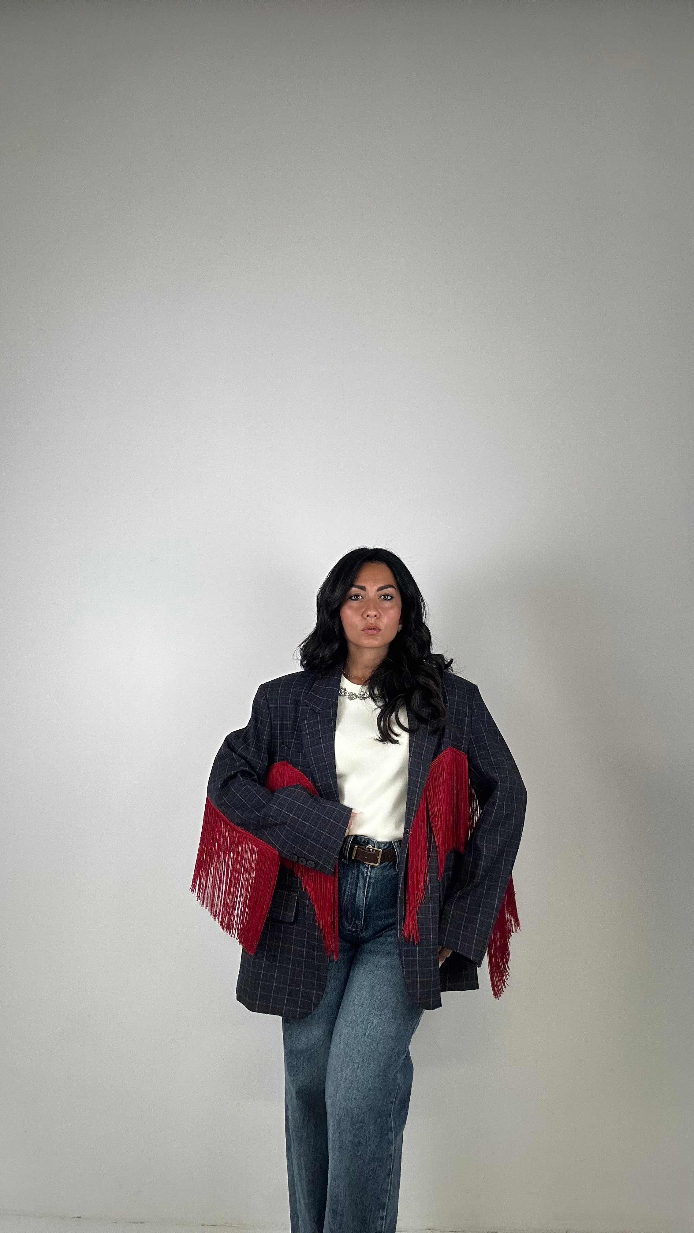 Blazer QUADRI LUMINA FRANGE - BLU