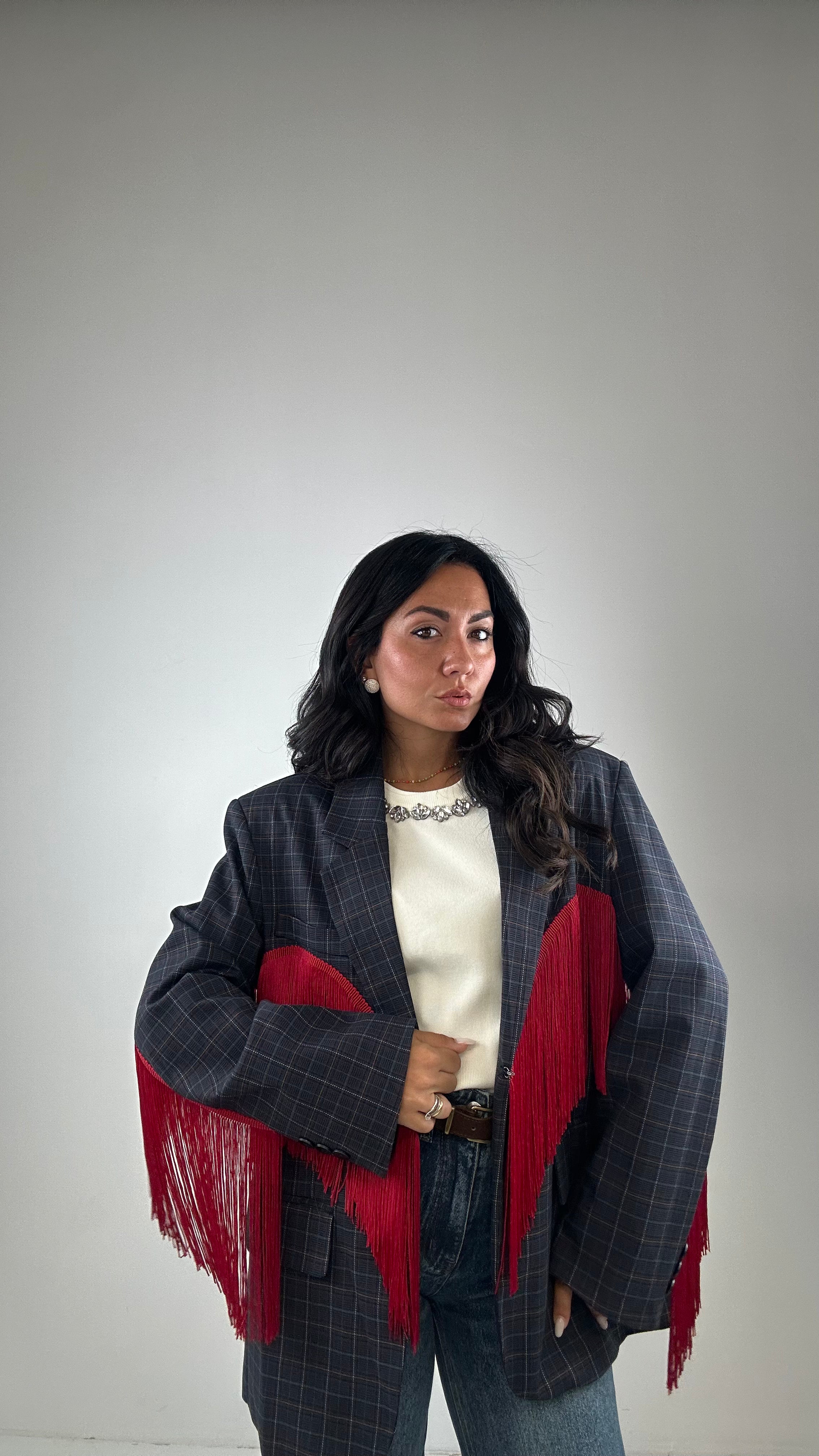 Blazer QUADRI LUMINA FRANGE - BLU