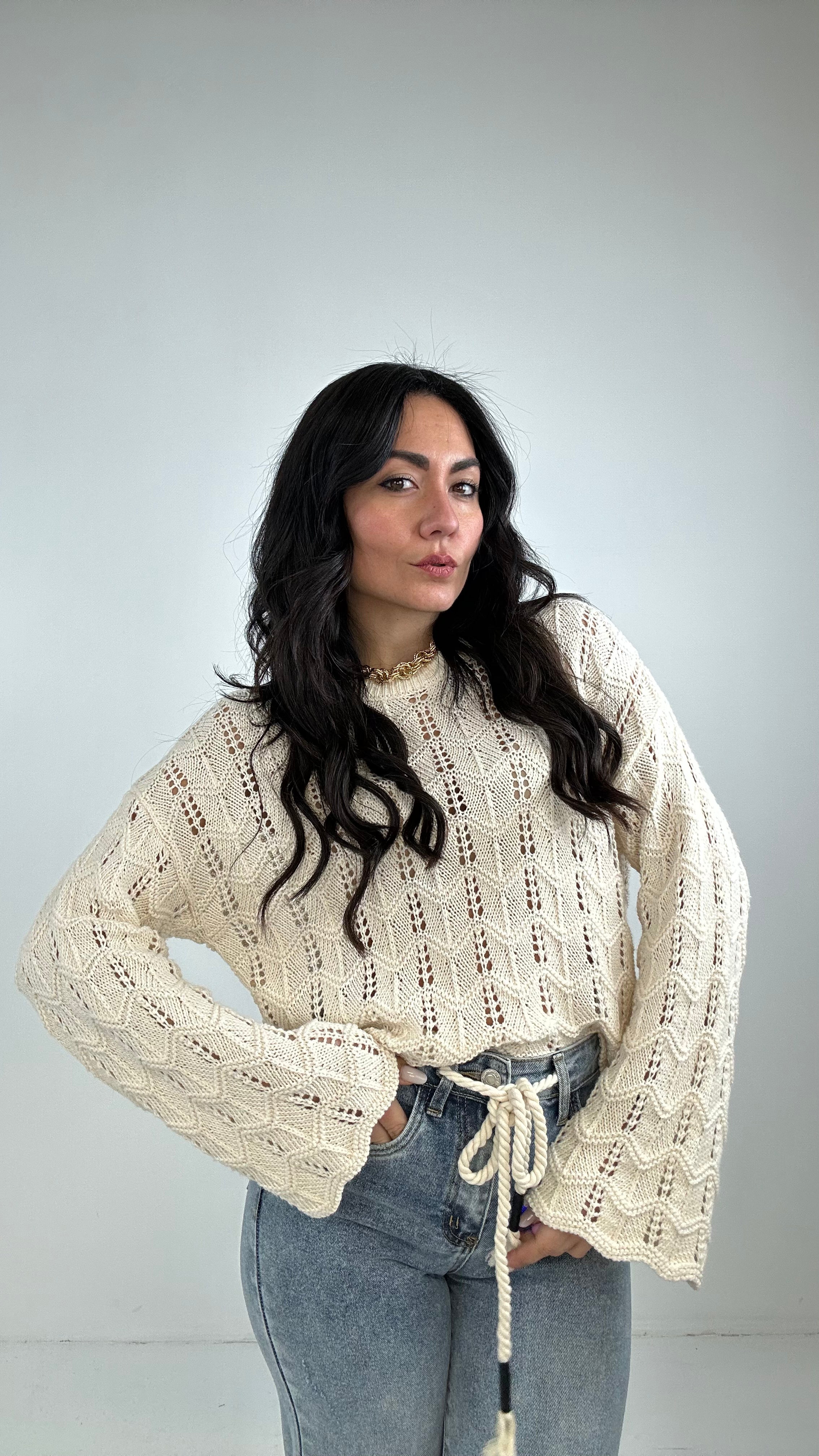 Pull TRAFORATO TINTA UNITA - BEIGE