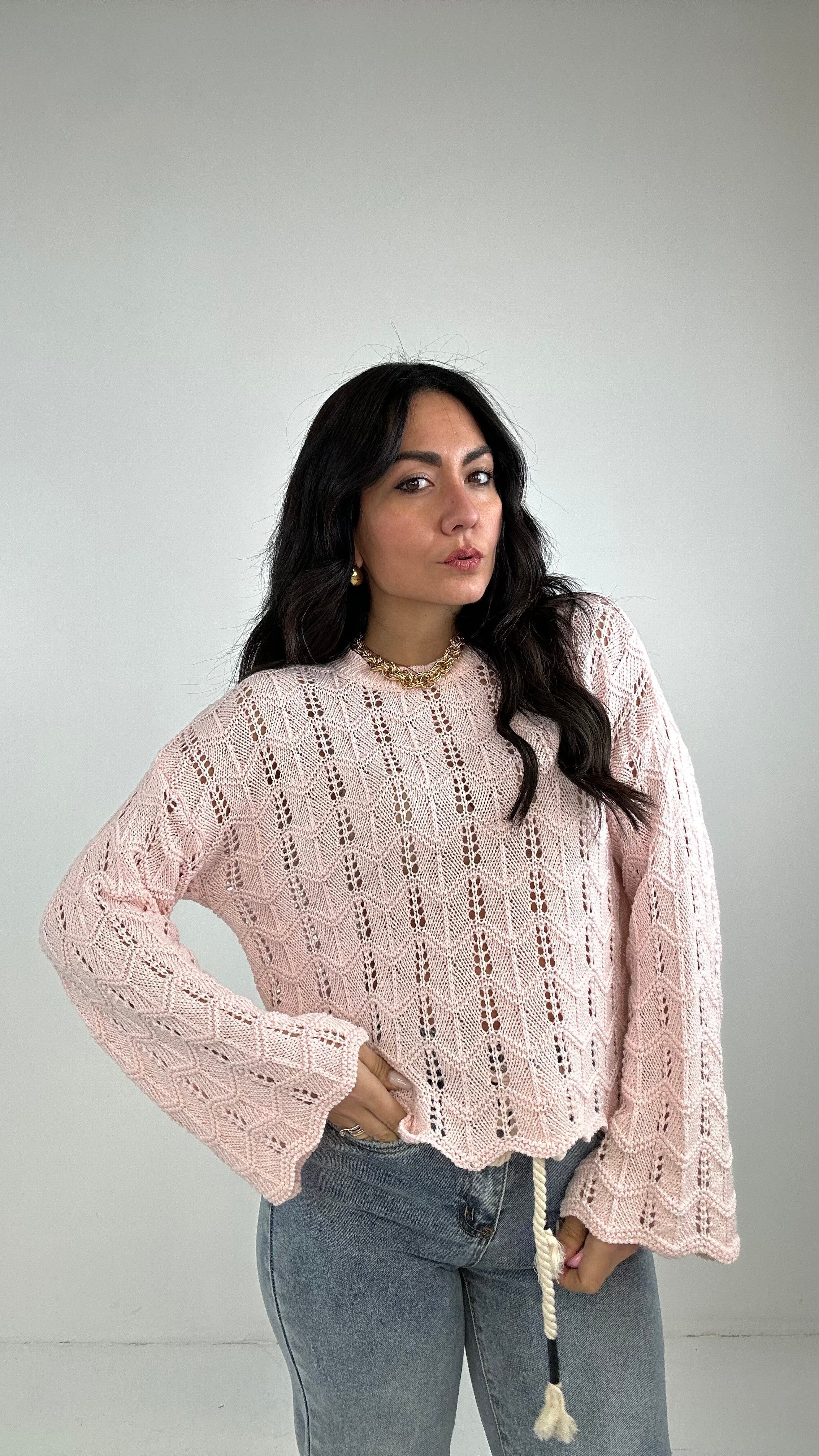 Pull TRAFORATO TINTA UNITA - ROSA