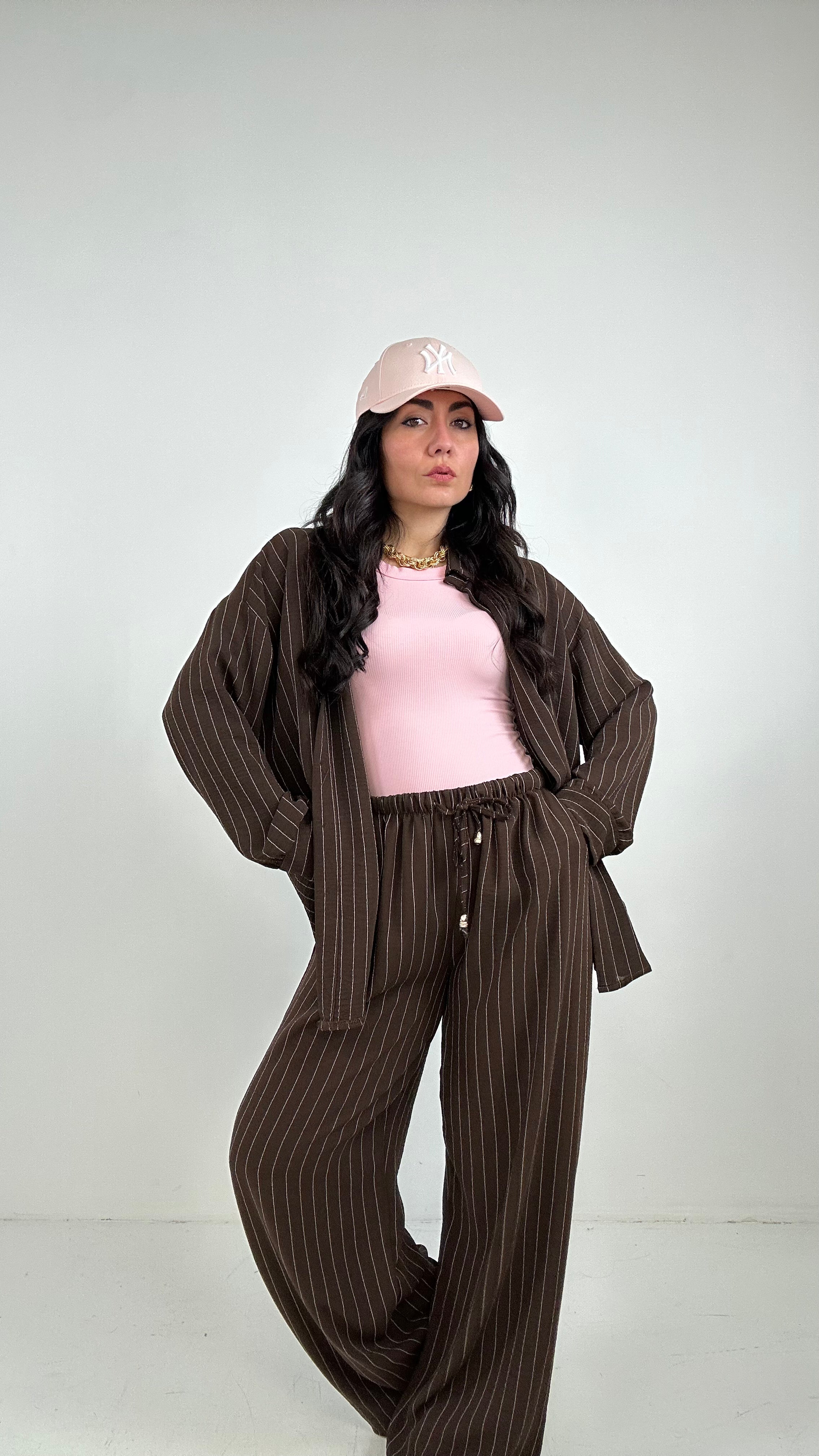 Coordinato con PANTALONE RIGHE - MARRONE