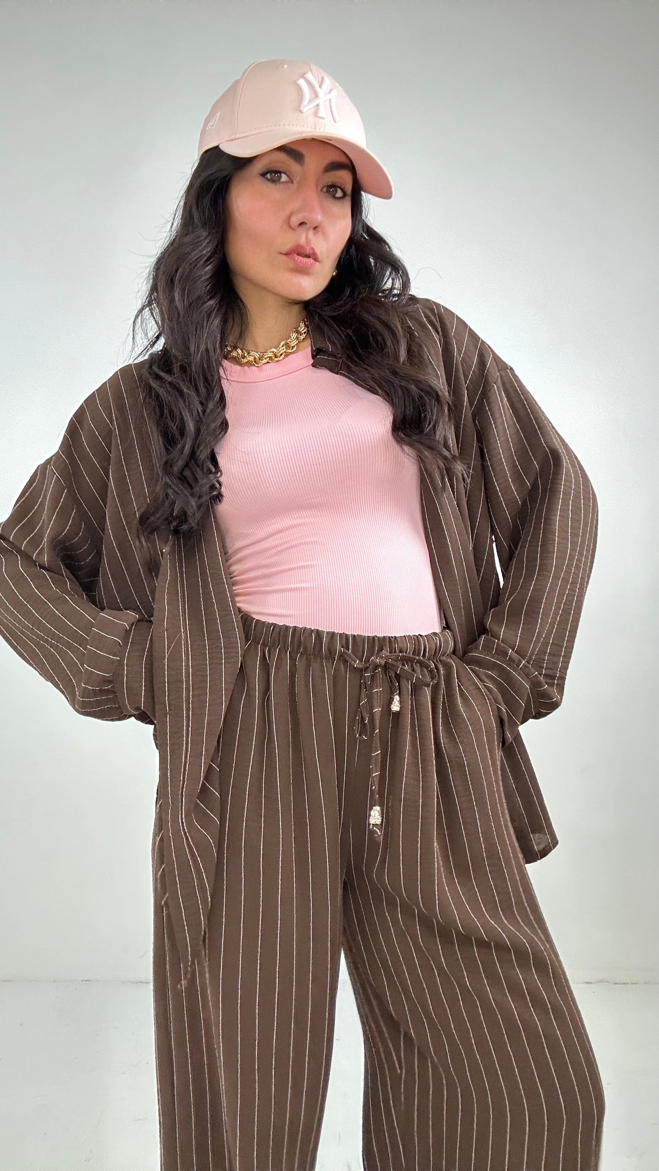 Coordinato con PANTALONE RIGHE - MARRONE