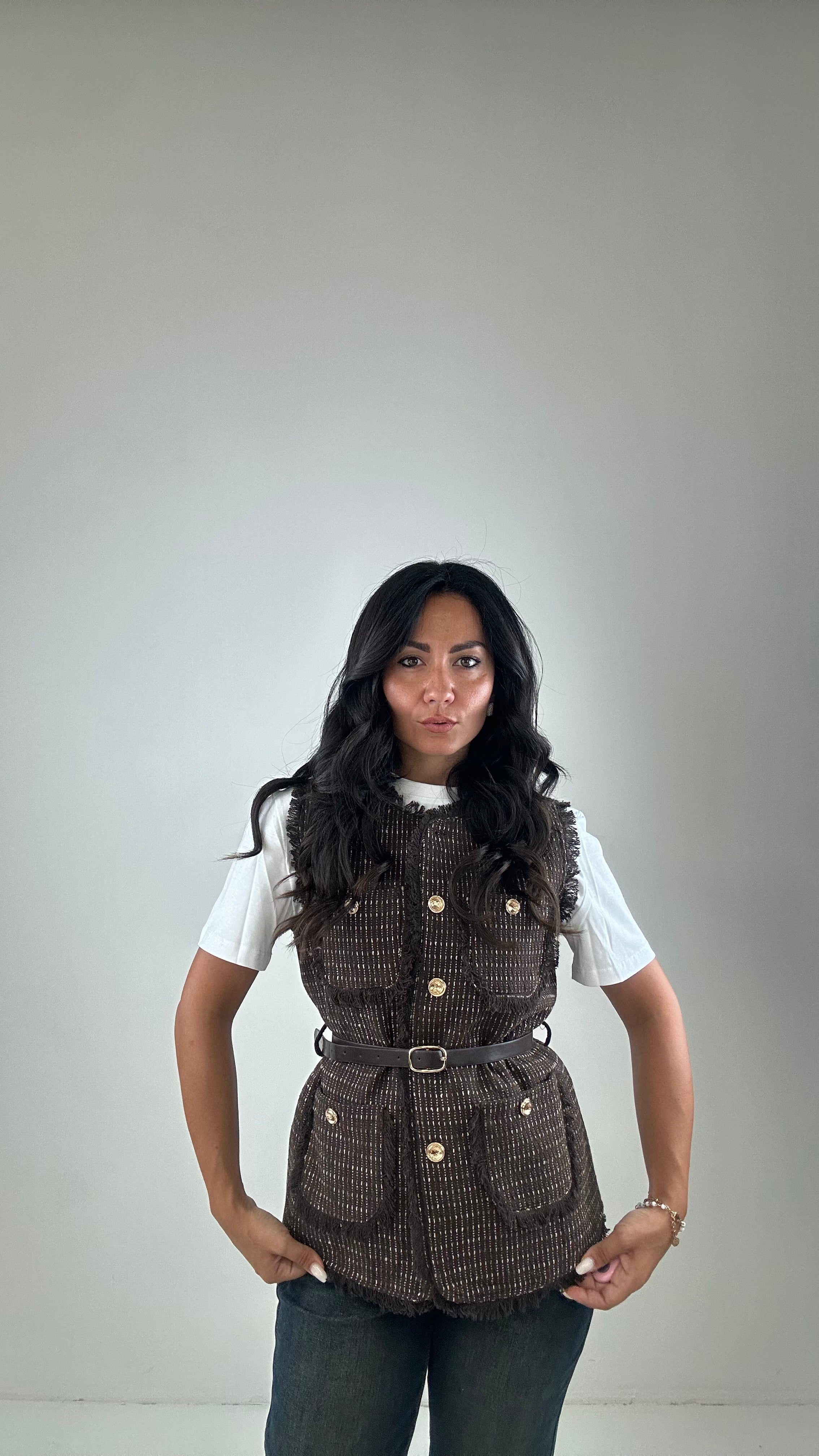Gilet TWEED - MARRONE