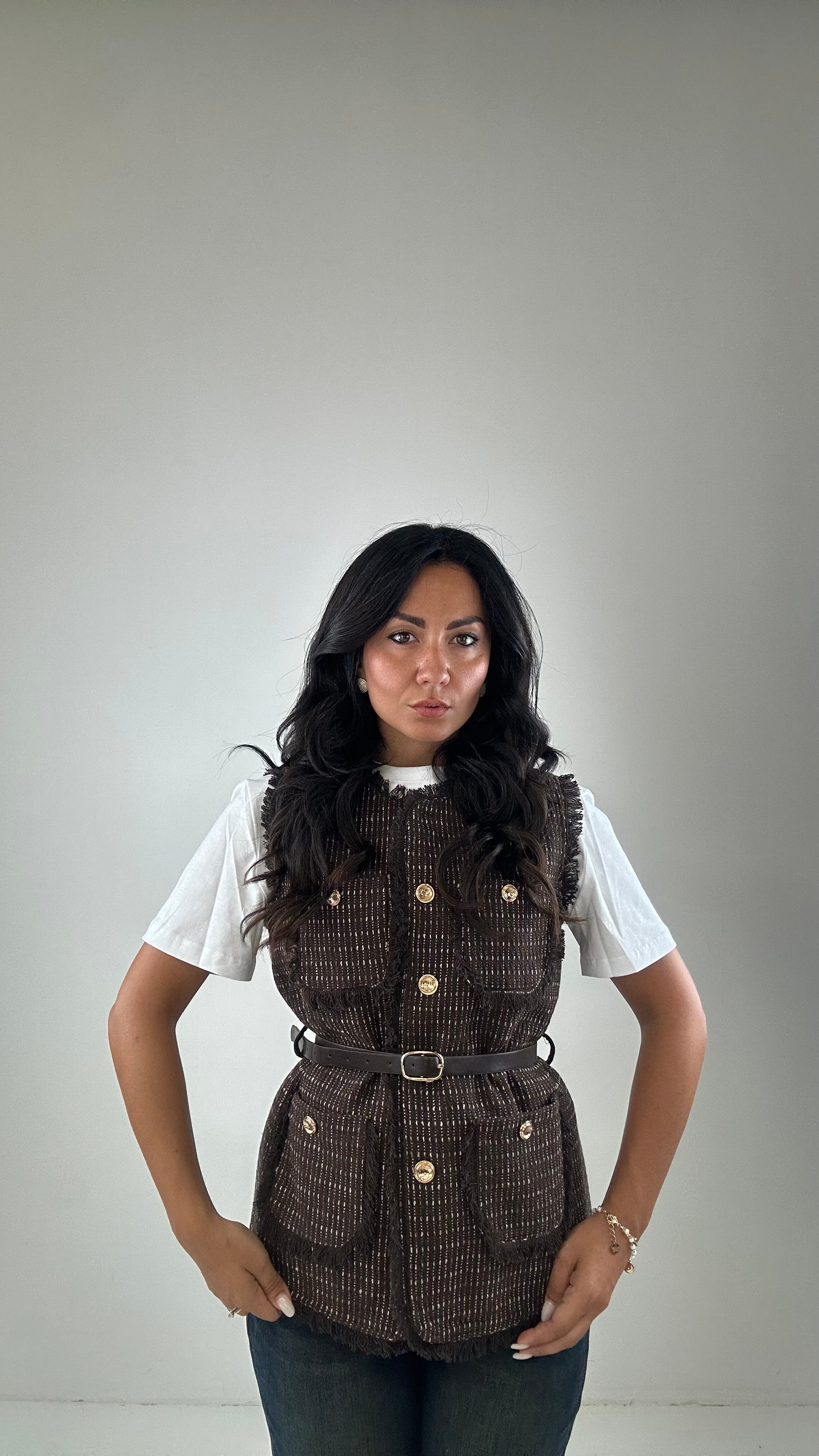 Gilet TWEED - MARRONE