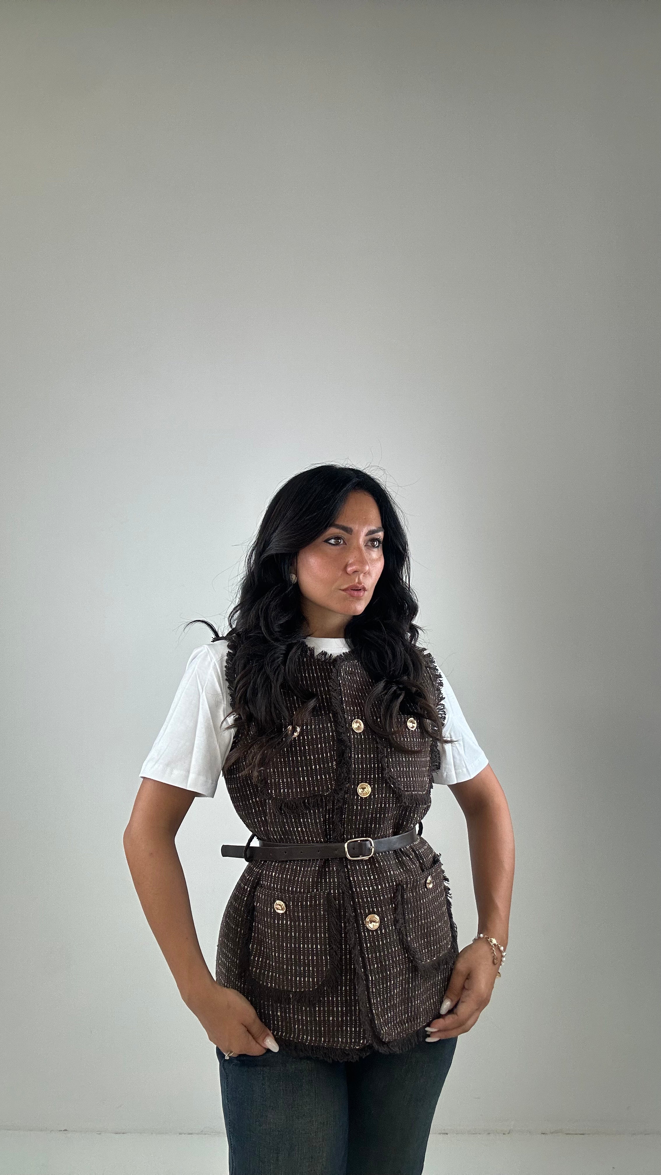 Gilet TWEED - MARRONE
