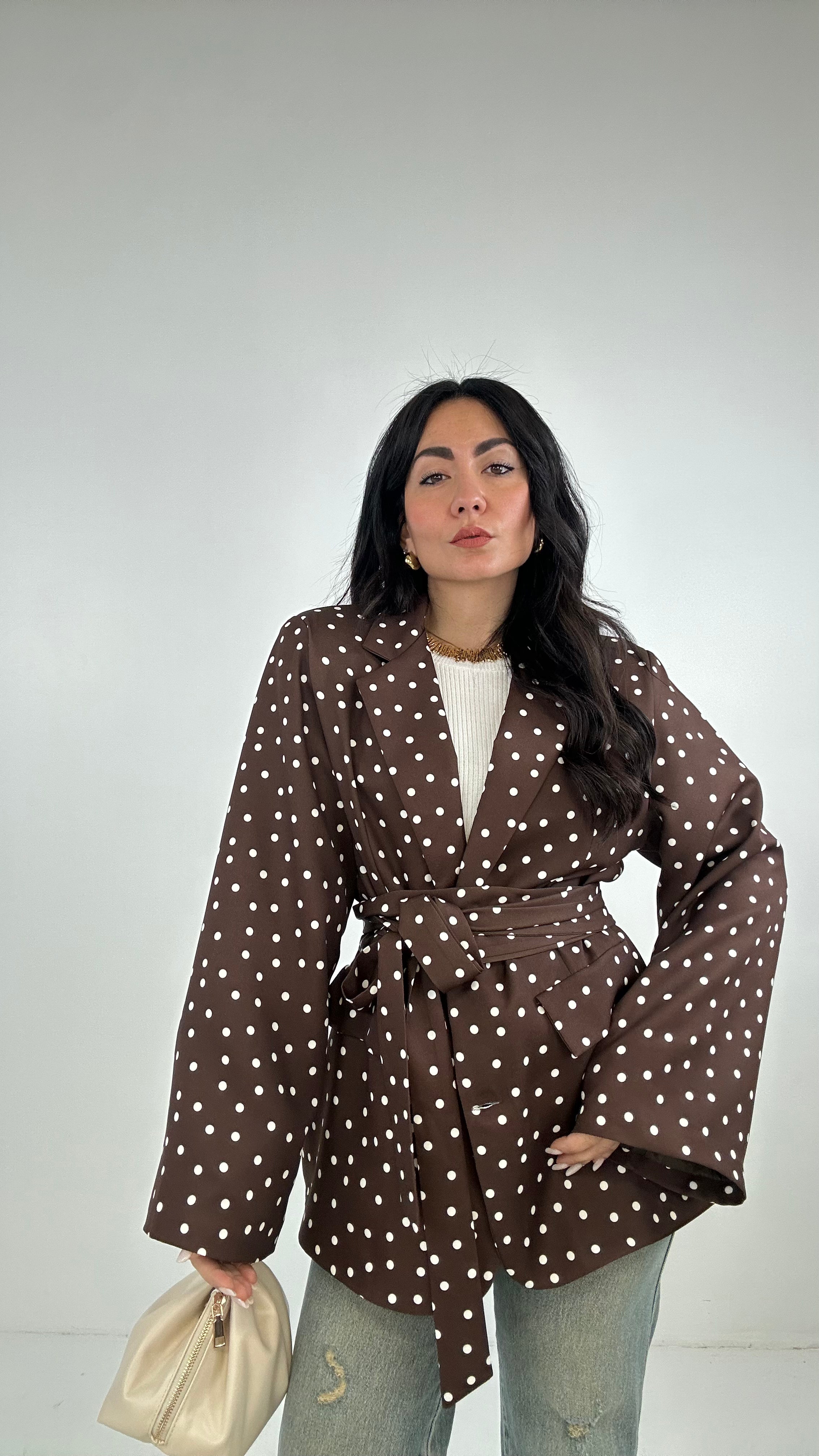 Giacca CINTURA POIS - MARRONE