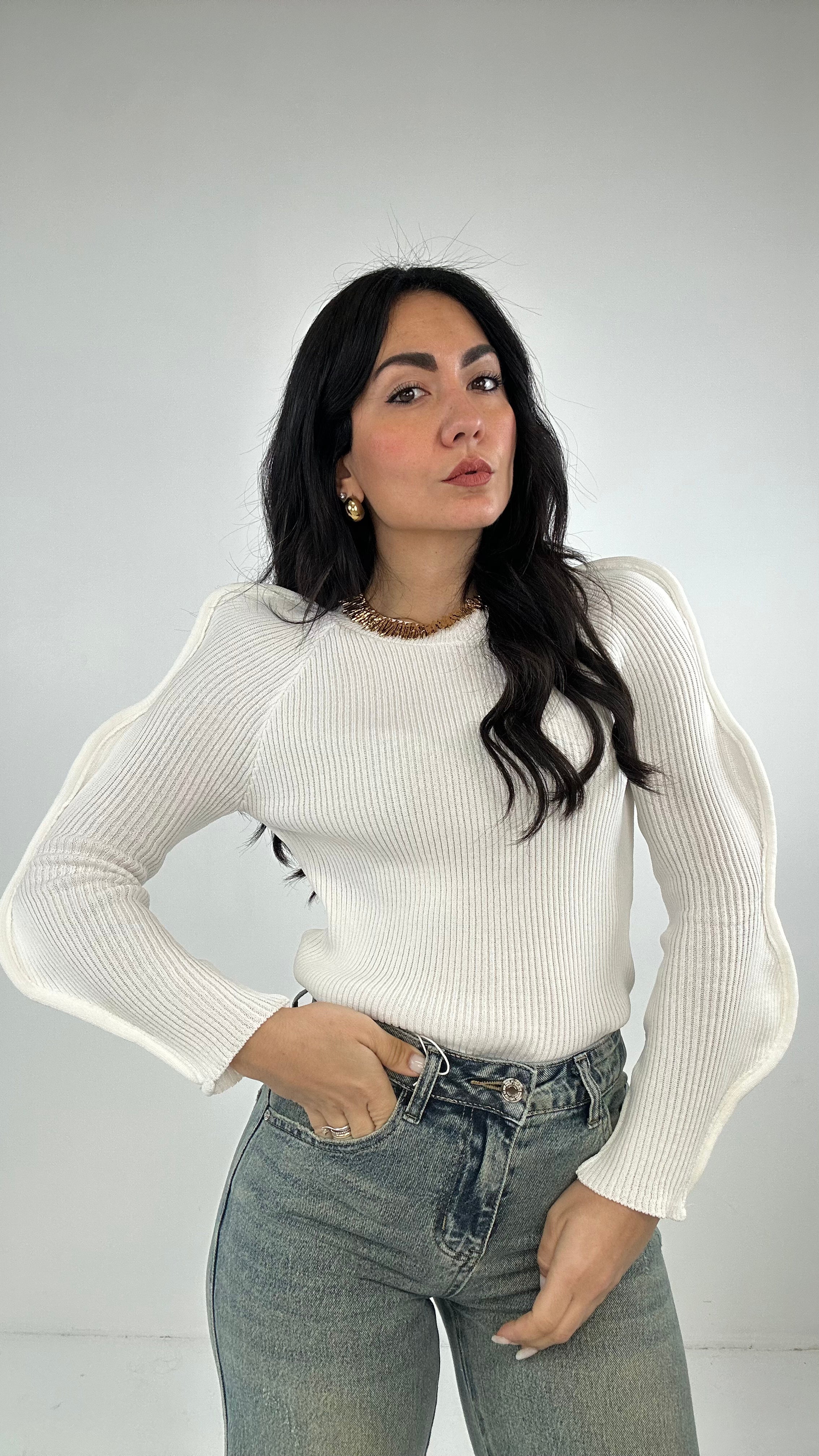 Pull MANICHETTA ONDA - BIANCO