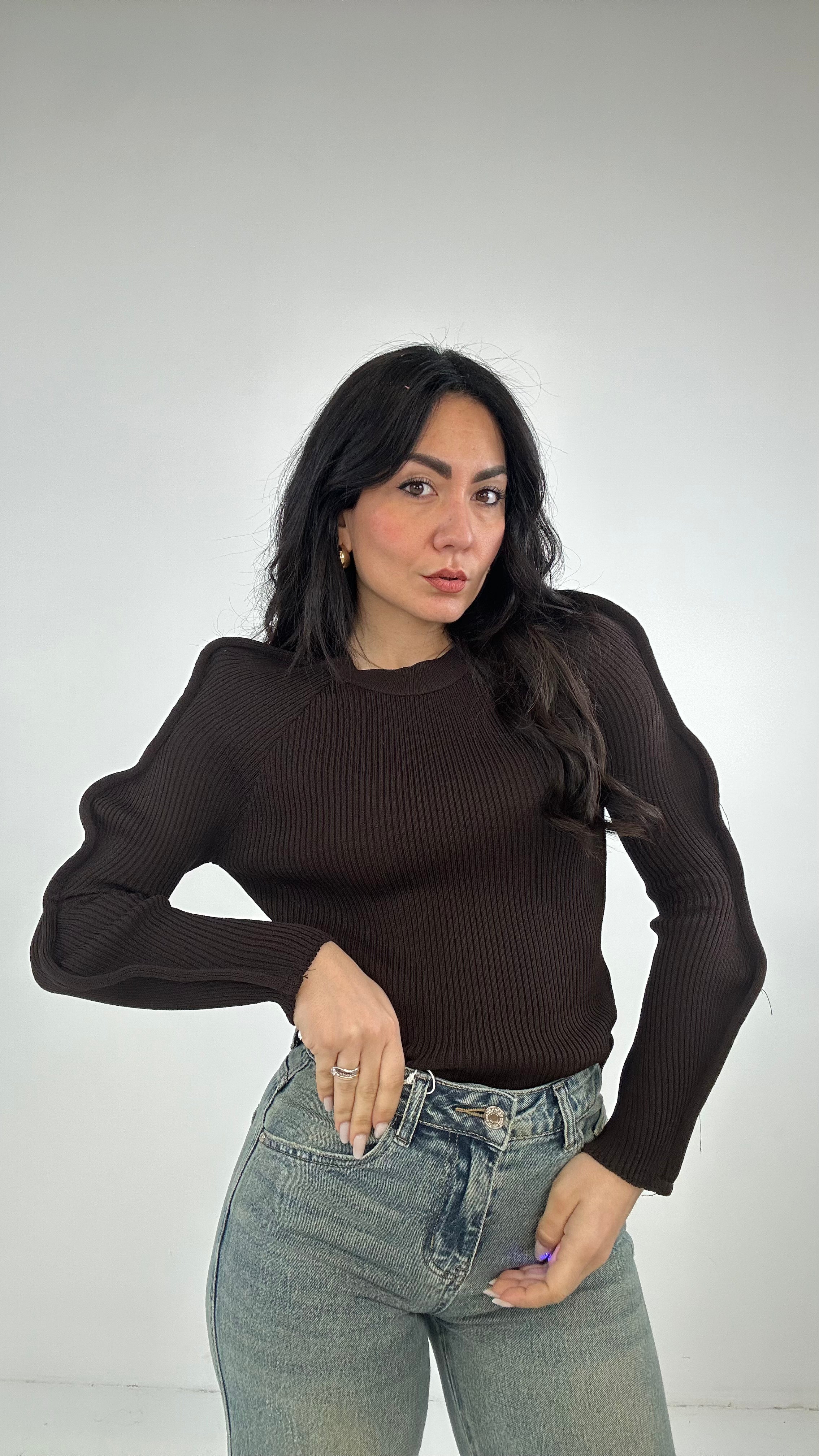 Pull MANICHETTA ONDA - MARRONE