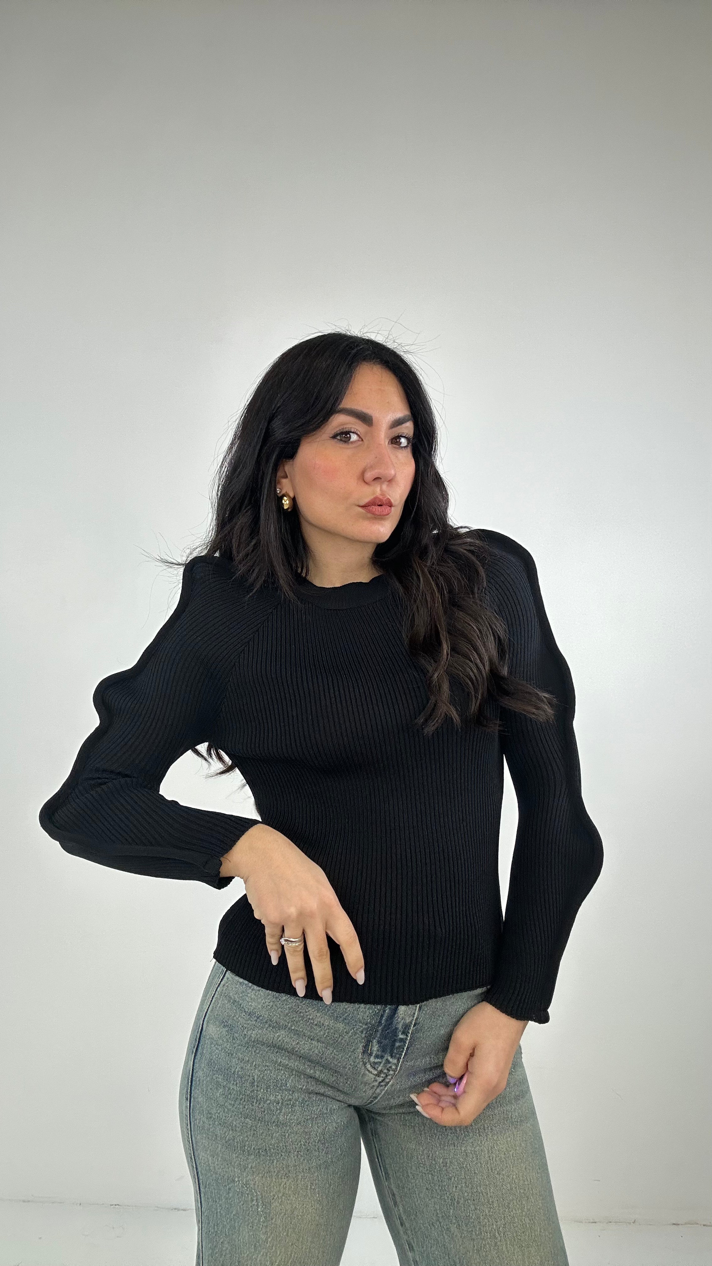 Pull MANICHETTA ONDA - NERO