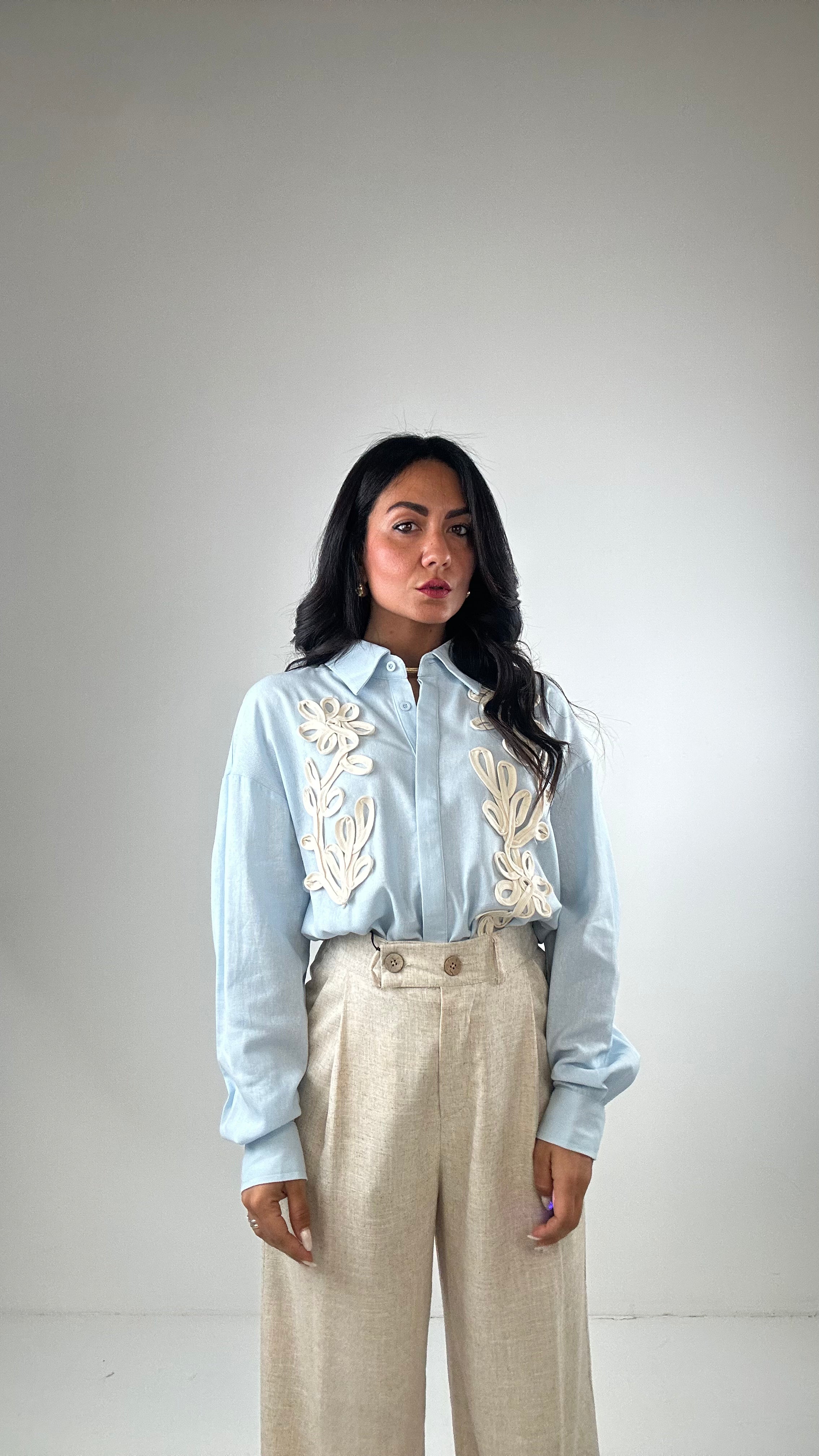 Camicia CON RICAMO - CELESTE