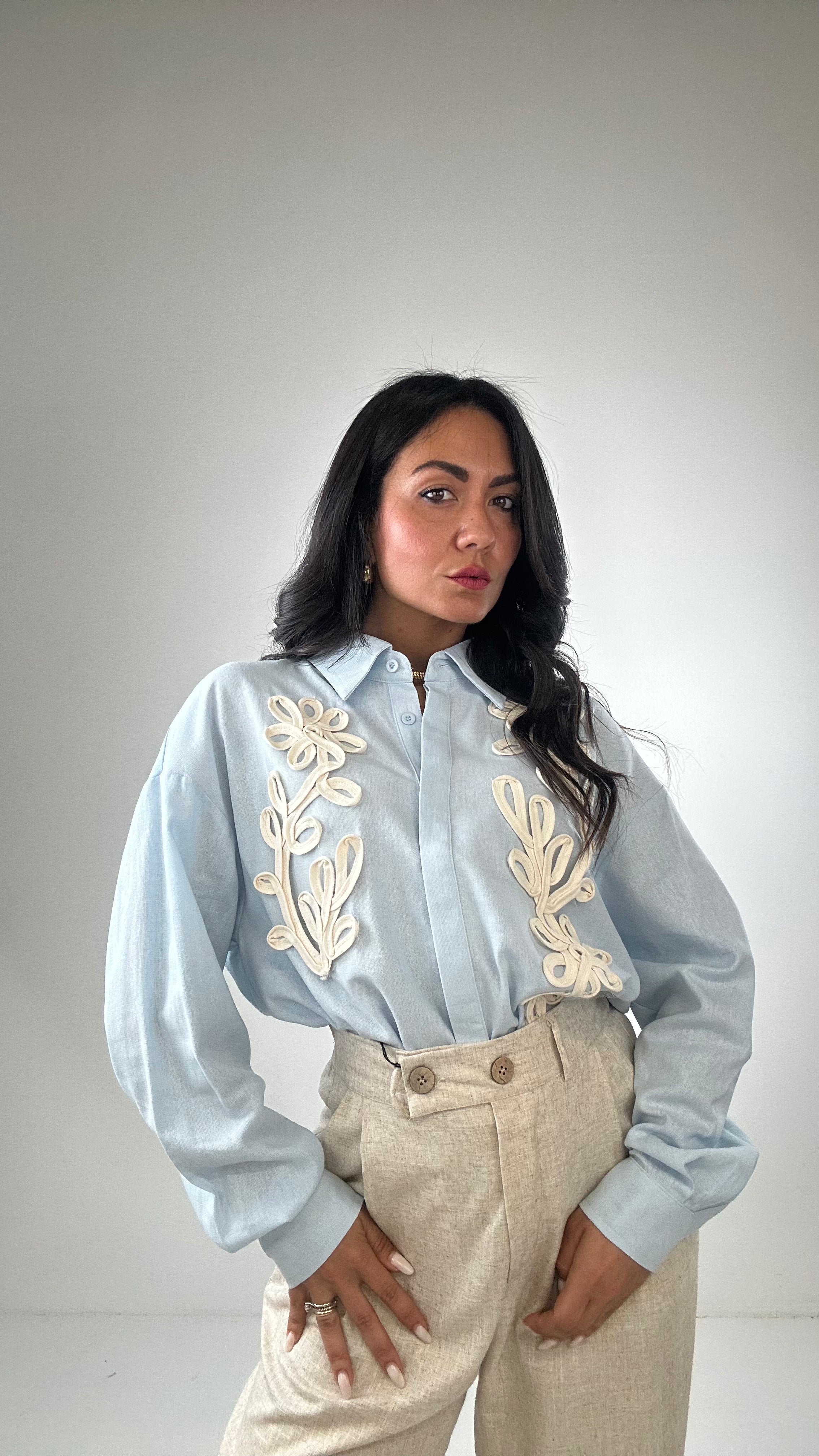 Camicia CON RICAMO - CELESTE