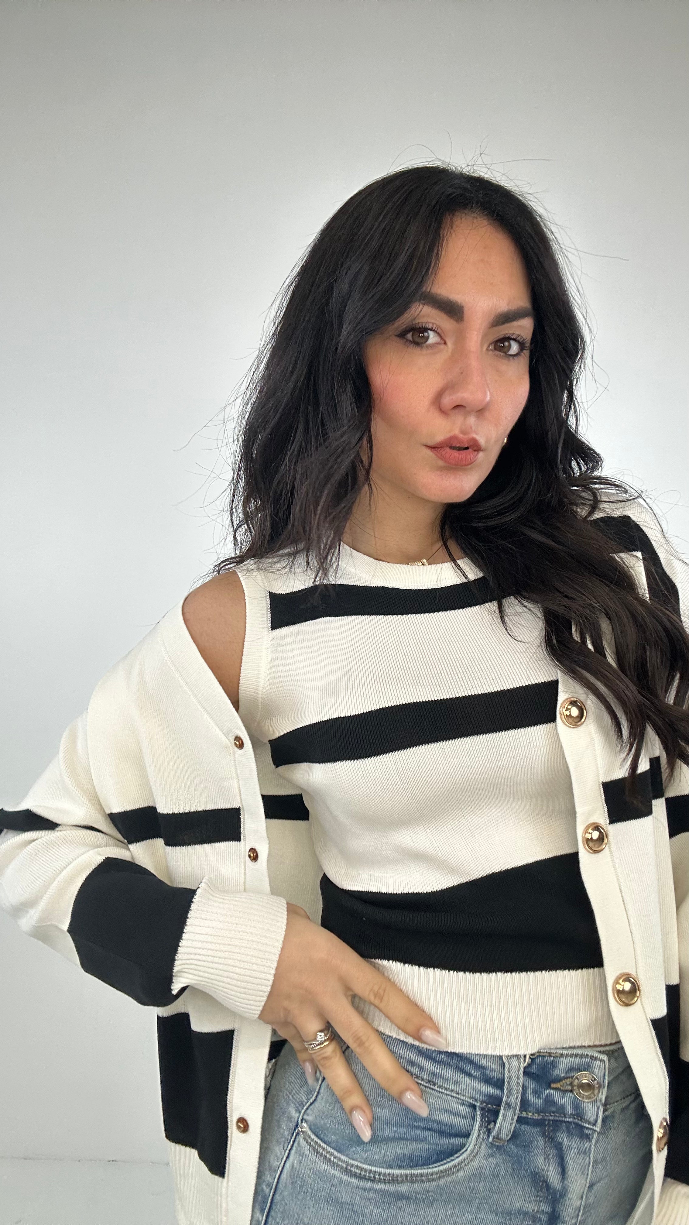 Twin-set RIGHE - BIANCO