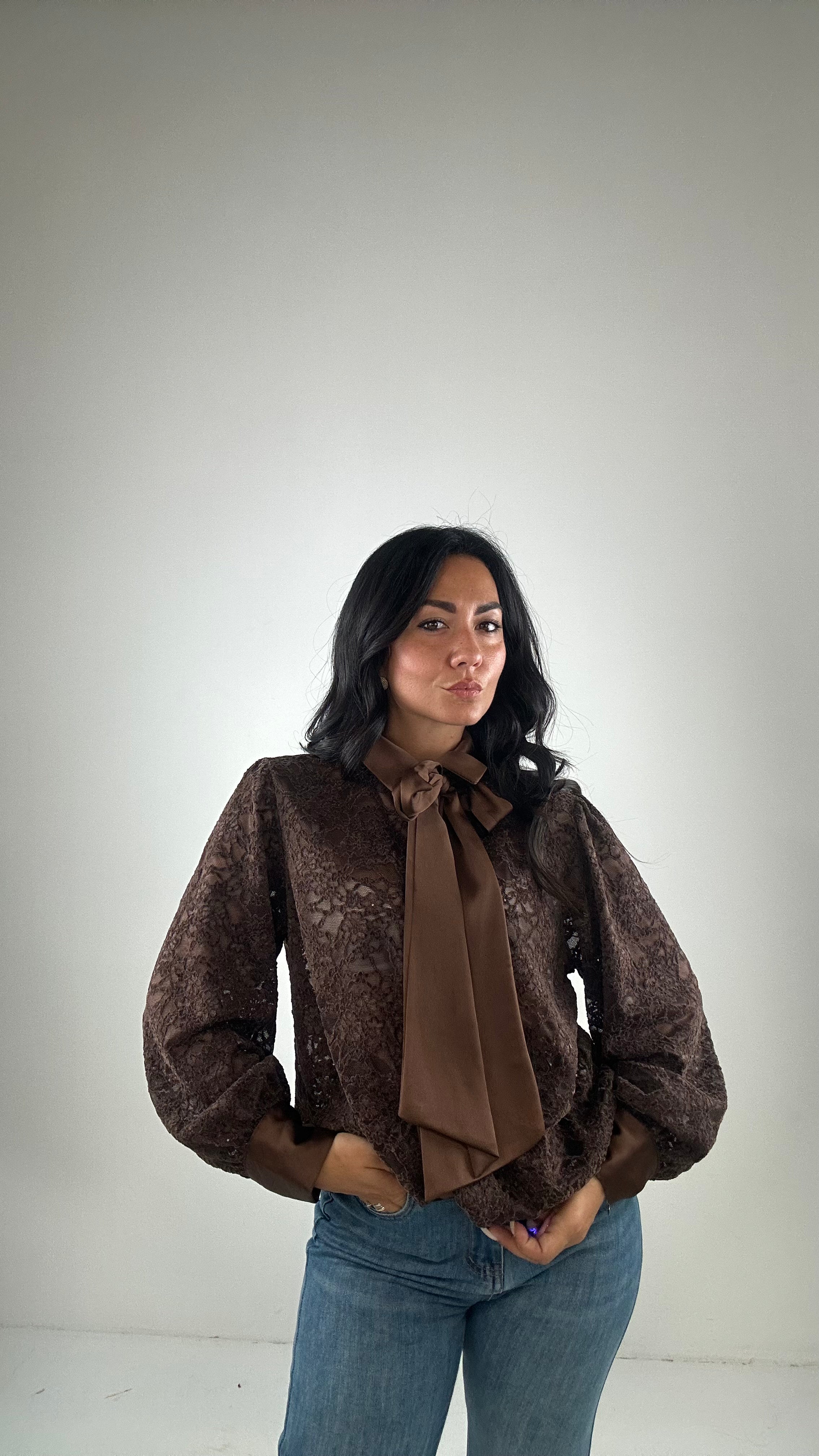 Camicia PIZZO VELLUTINO - MARRONE
