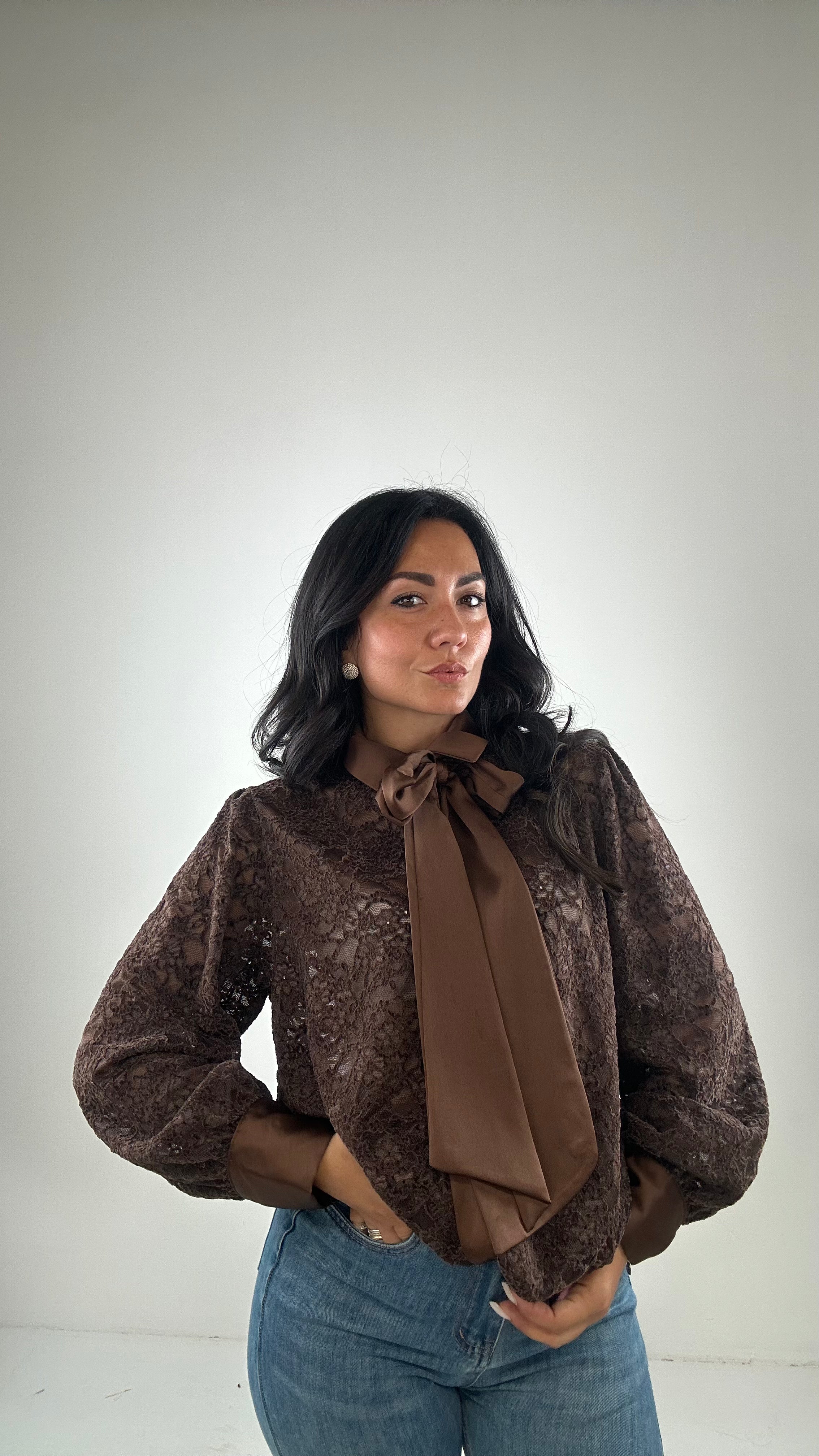 Camicia PIZZO VELLUTINO - MARRONE