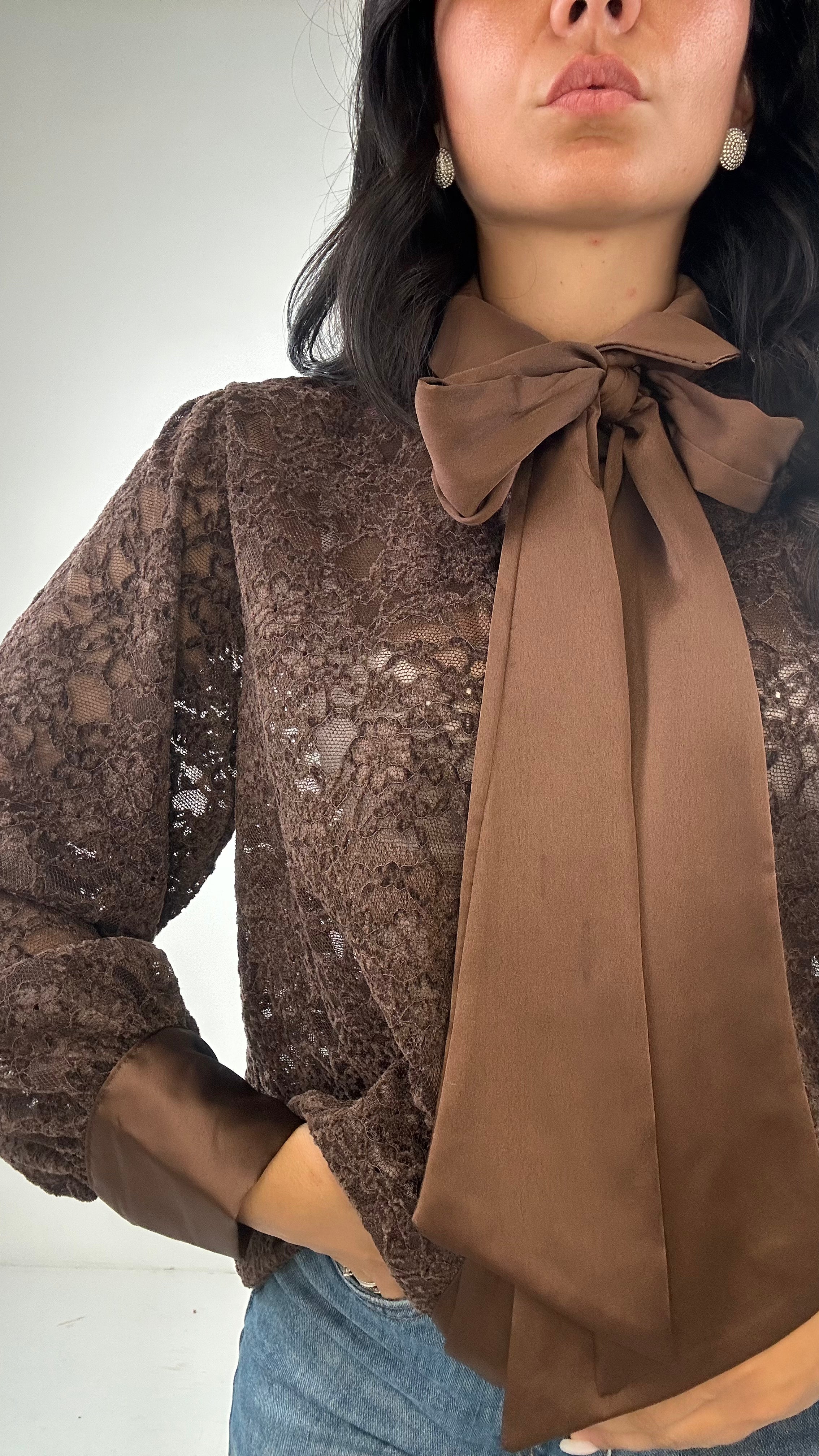 Camicia PIZZO VELLUTINO - MARRONE