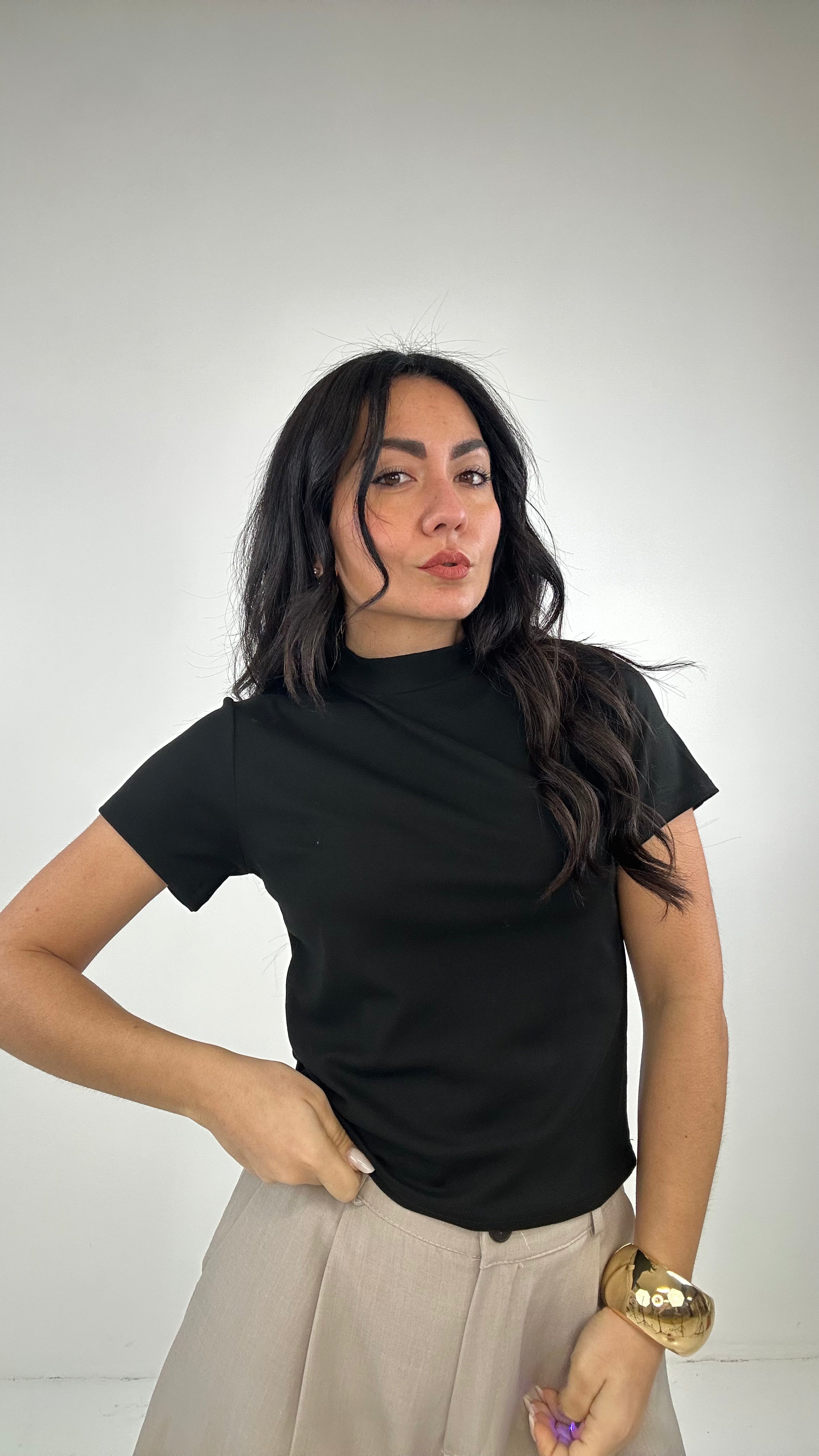 T-shirt COLLO LUPETTO - NERO