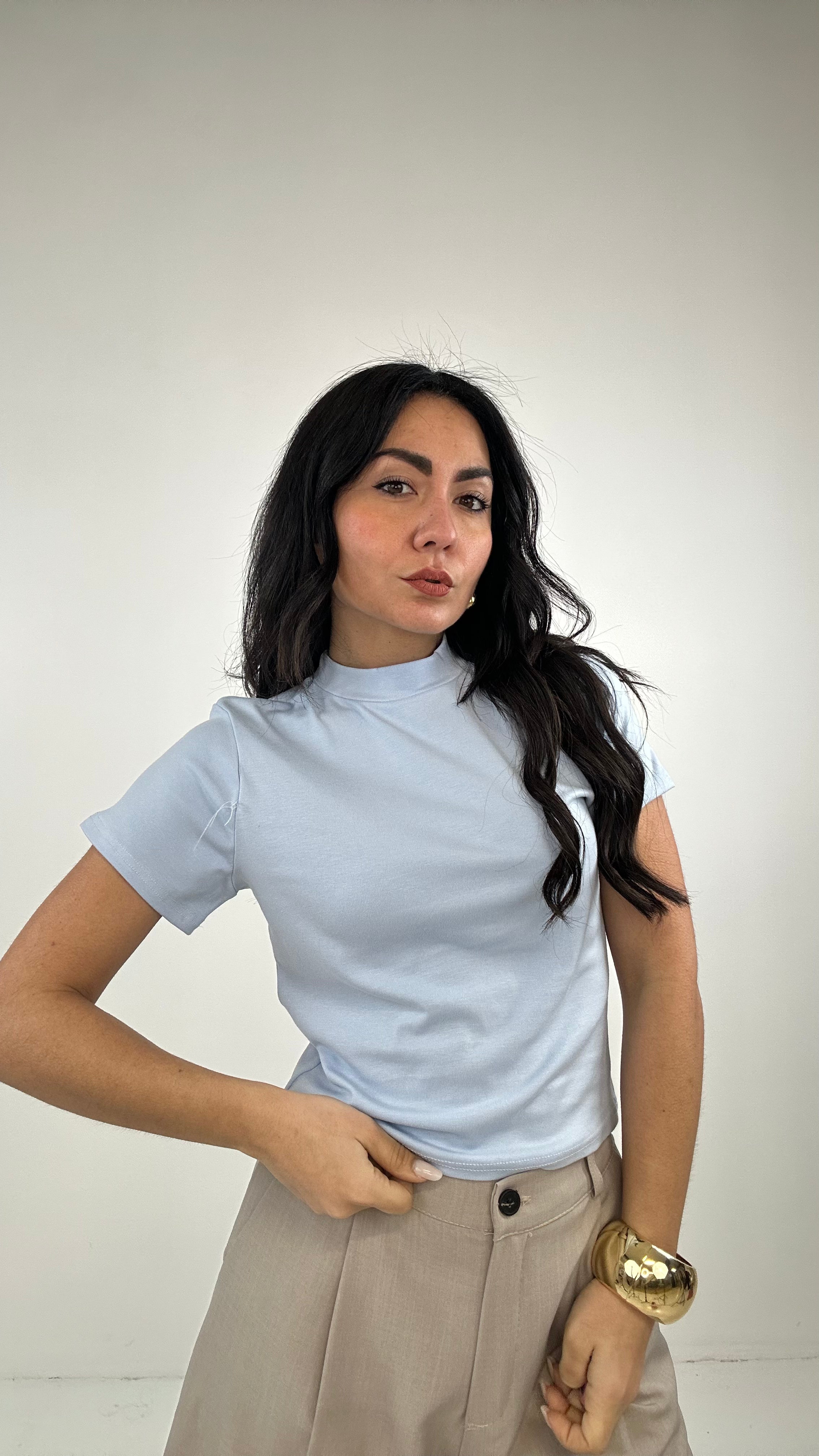 T-shirt COLLO LUPETTO - CELESTE