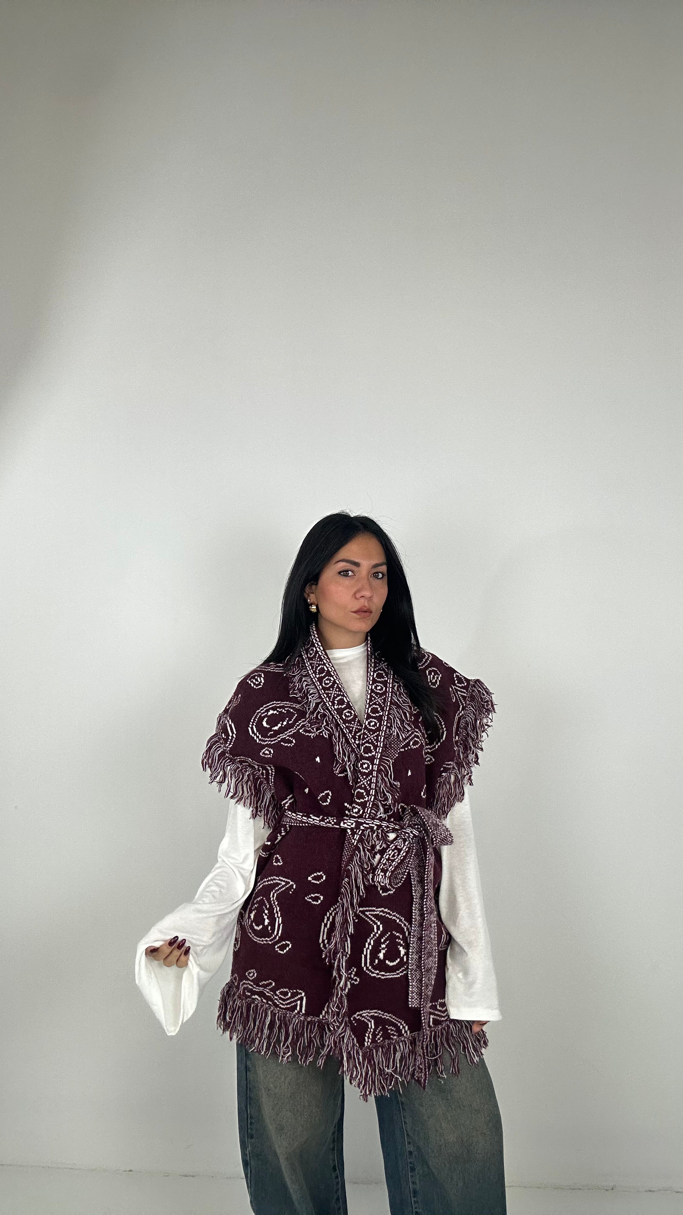 Cardigan CINTURA BANDANA - BORDEAUX
