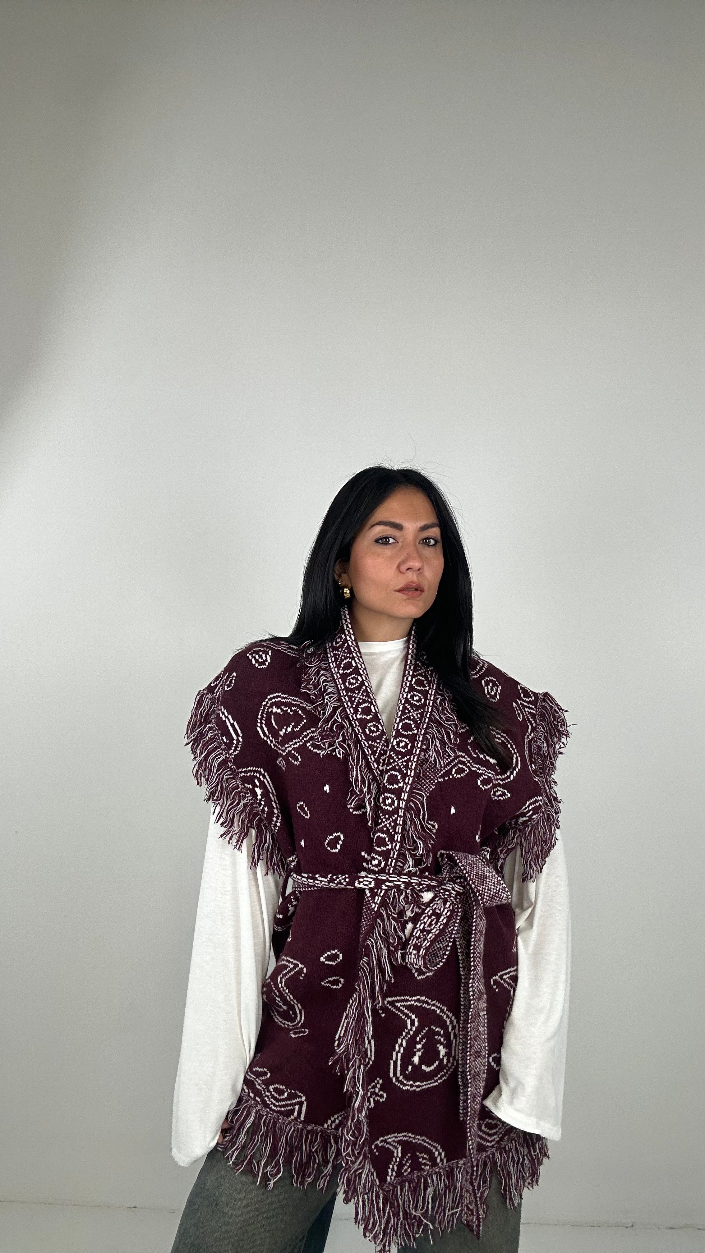 Cardigan CINTURA BANDANA - BORDEAUX