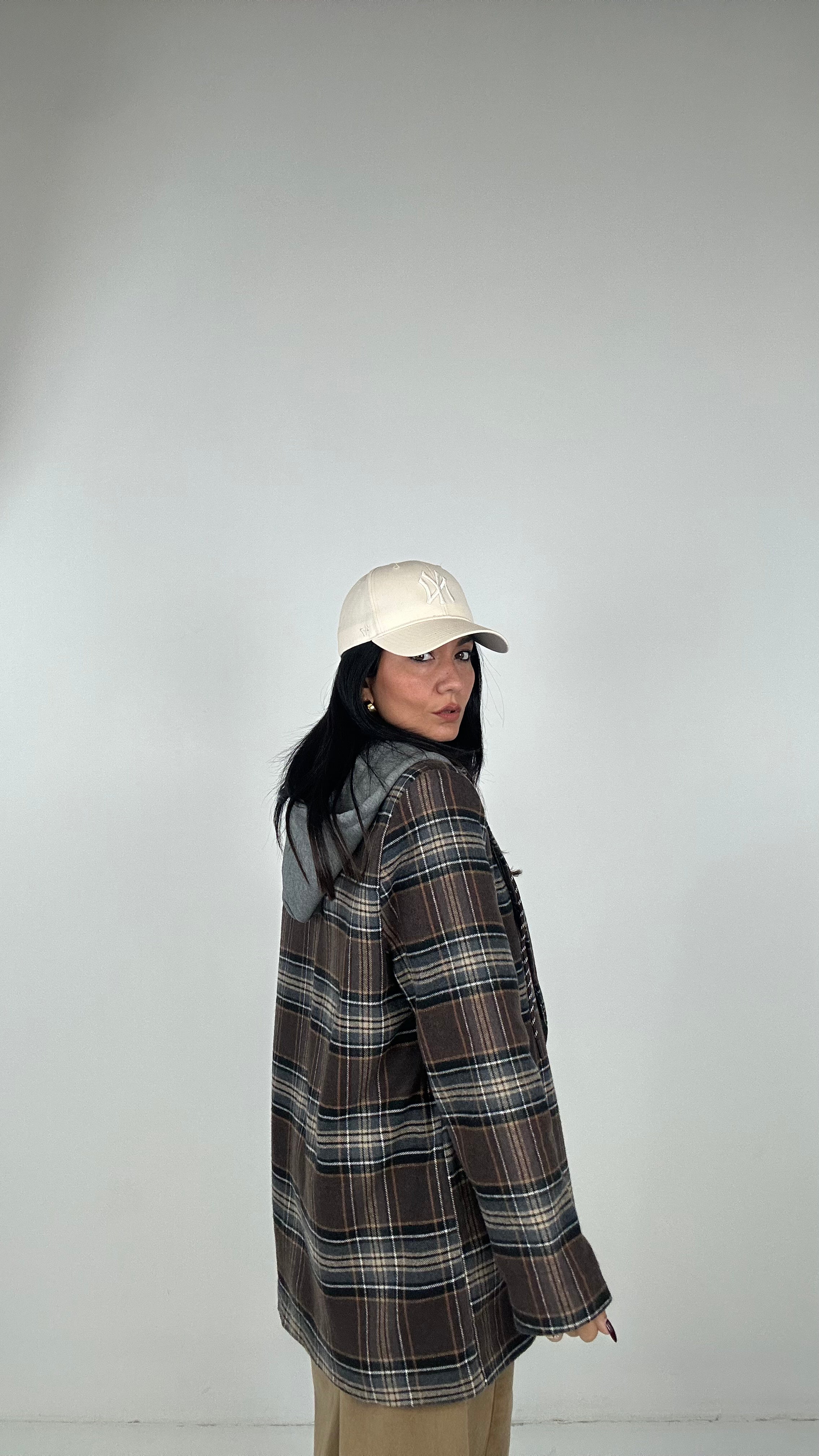 Blazer A QUADRI CON CAPPUCCIO - BEIGE