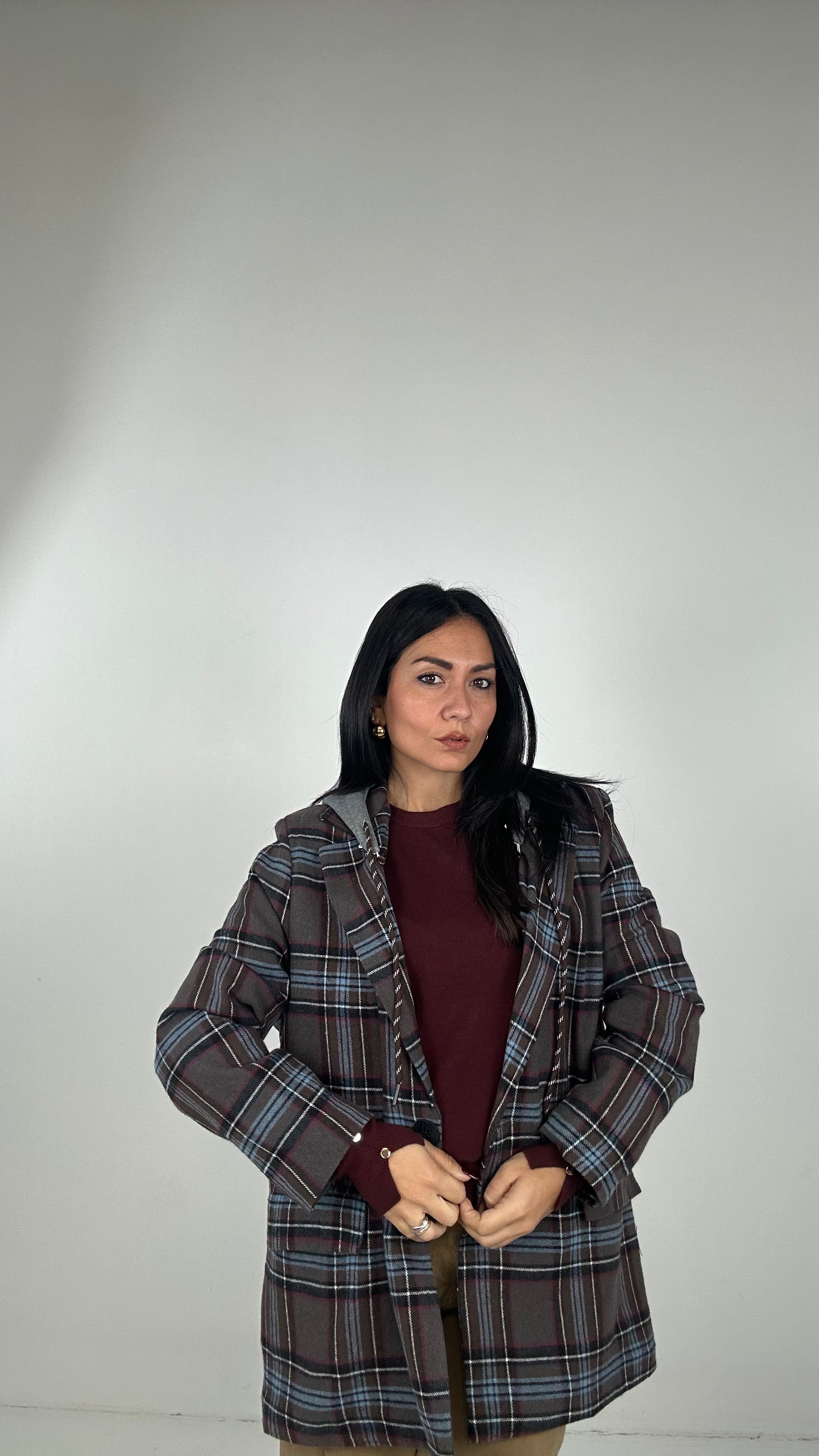 Blazer A QUADRI CON CAPPUCCIO - BLU