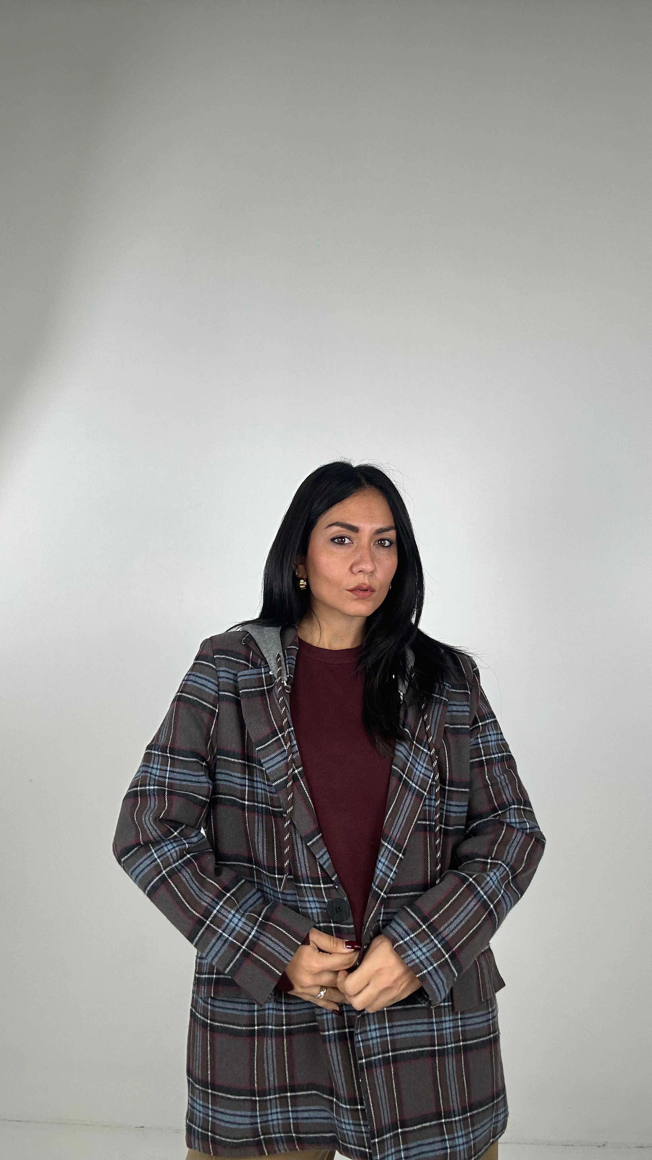 Blazer A QUADRI CON CAPPUCCIO - BLU