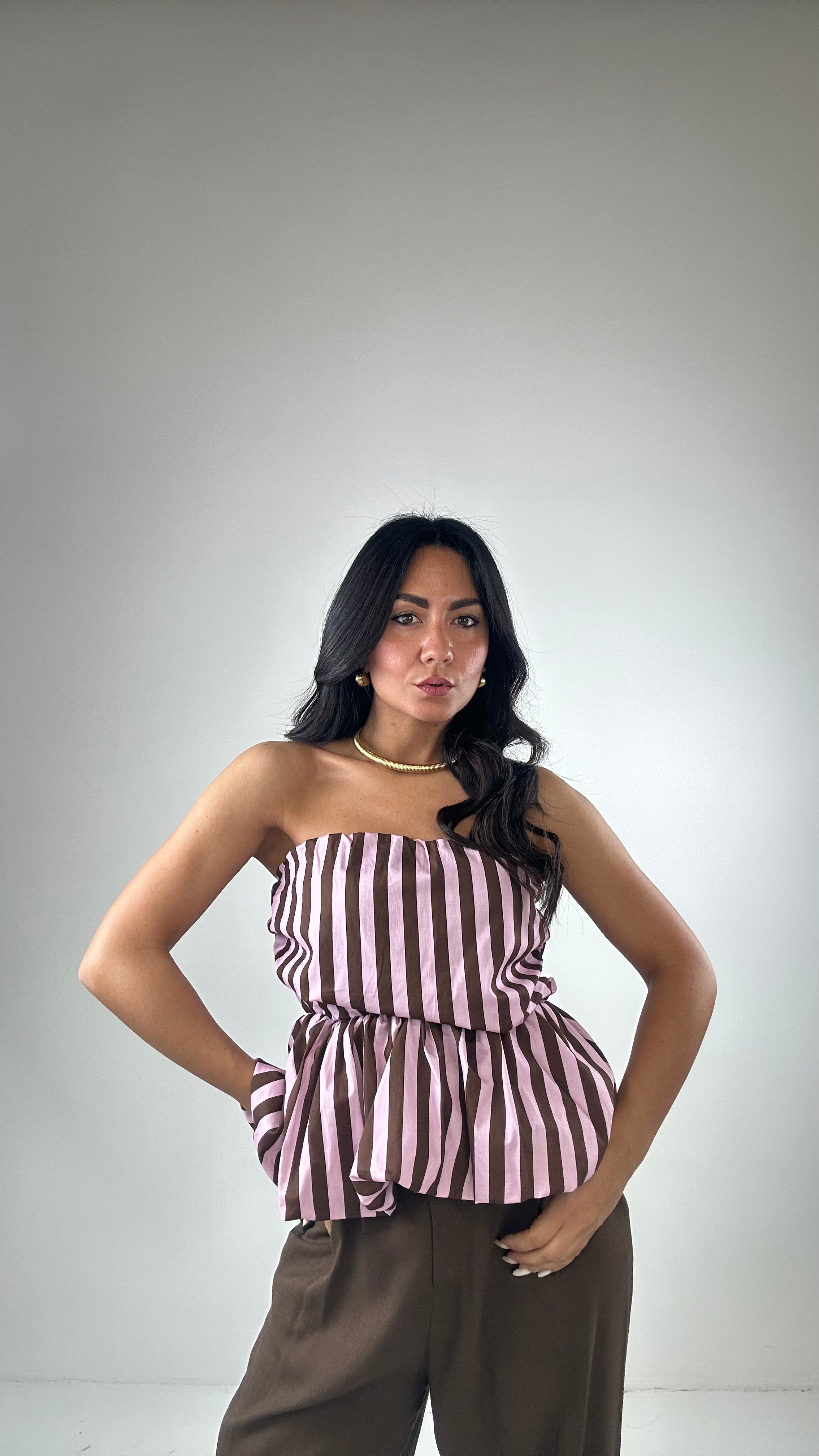 Top A RIGHE - ROSA