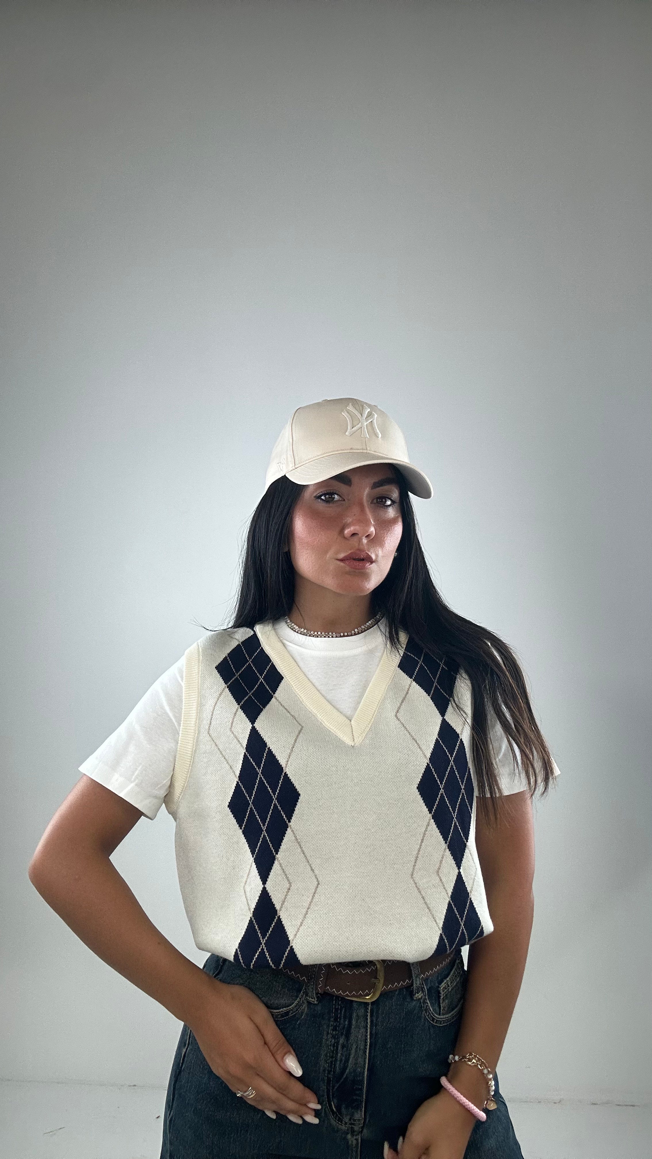 Gilet CON FINTA T-SHIRT - PANNA