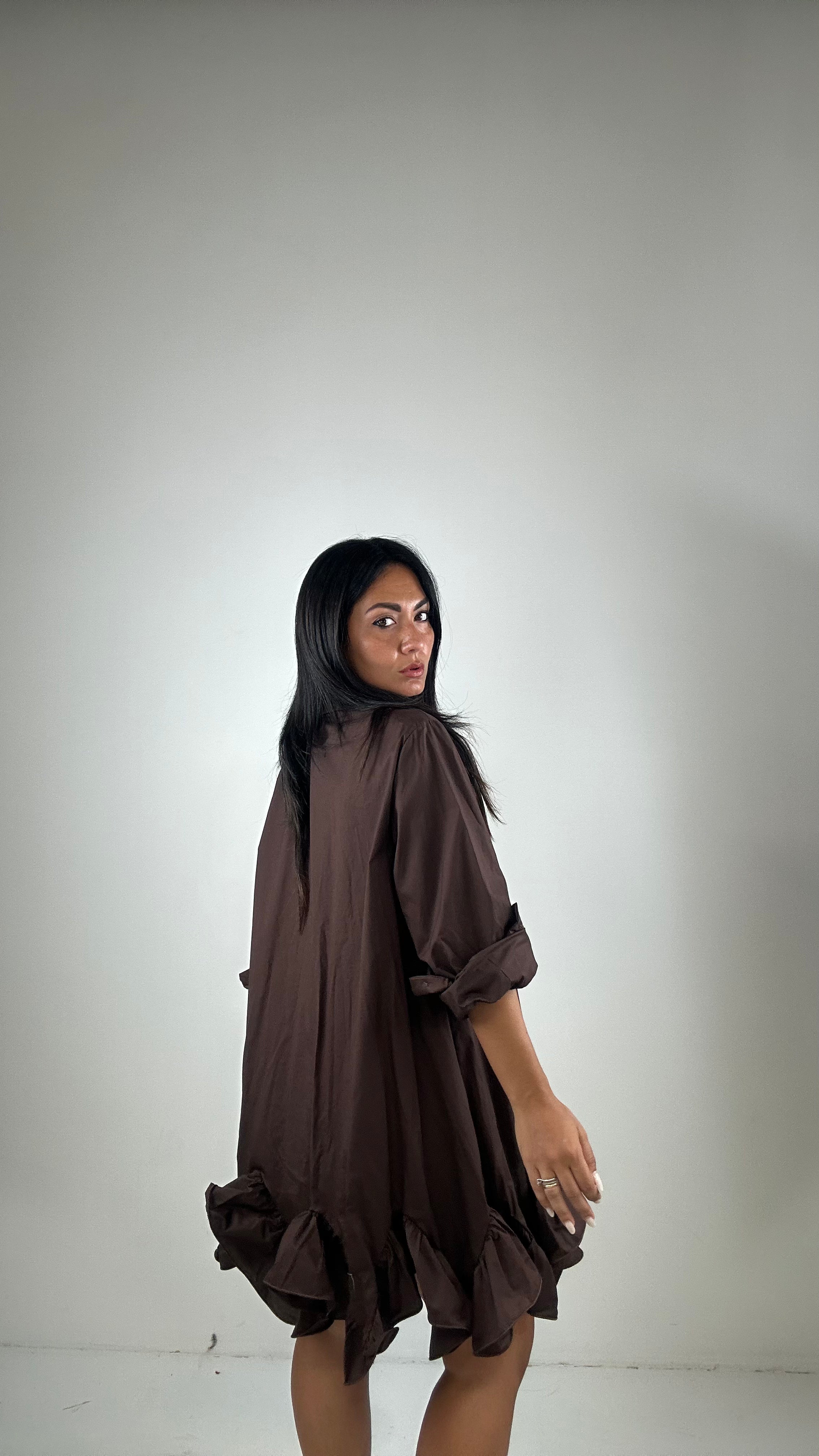 Vestito IN COTONE CON ROUGES - MARRONE