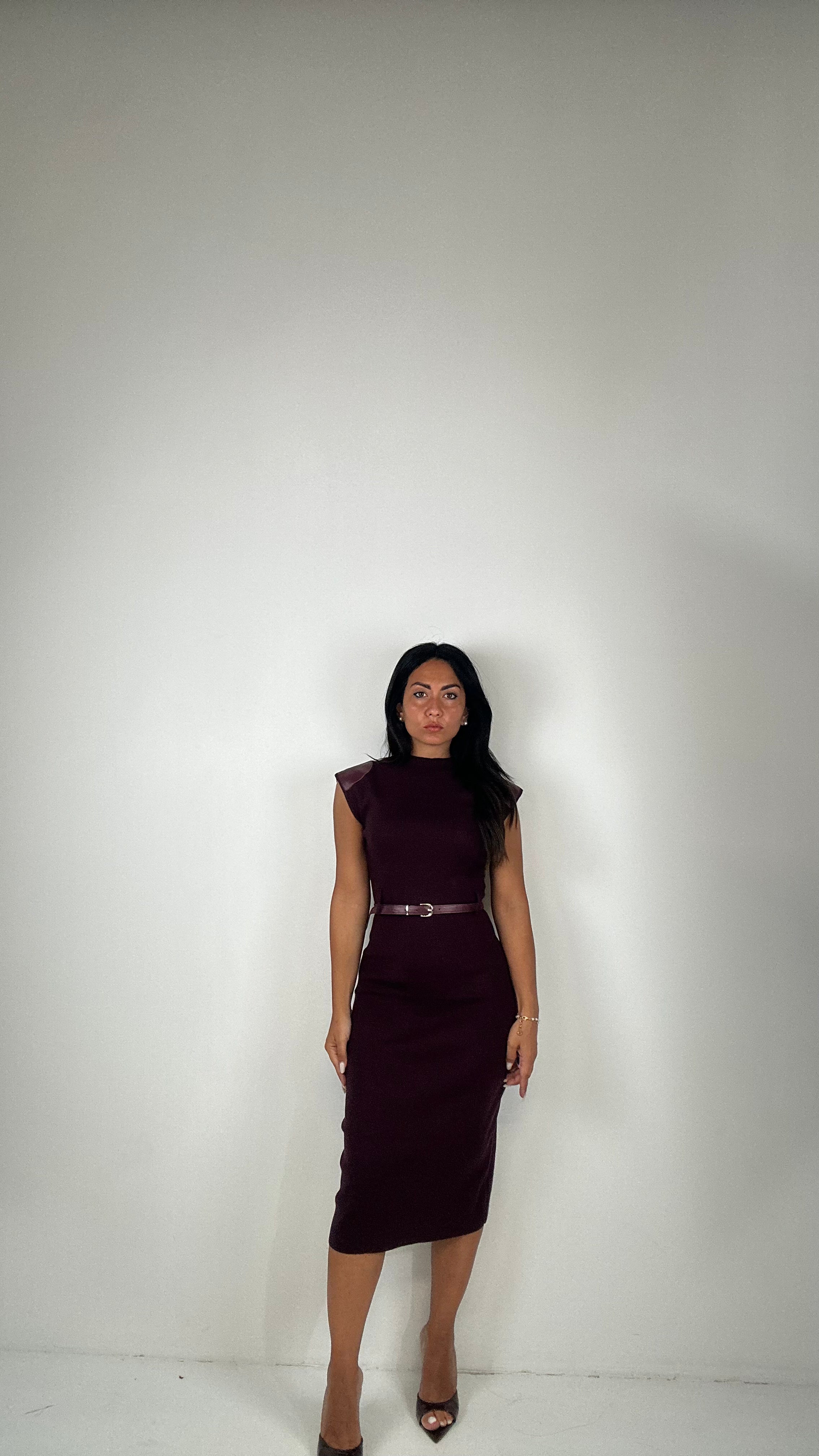 Vestito IN MAGLIA CON PARTI ECOPELLE - BORDEAUX