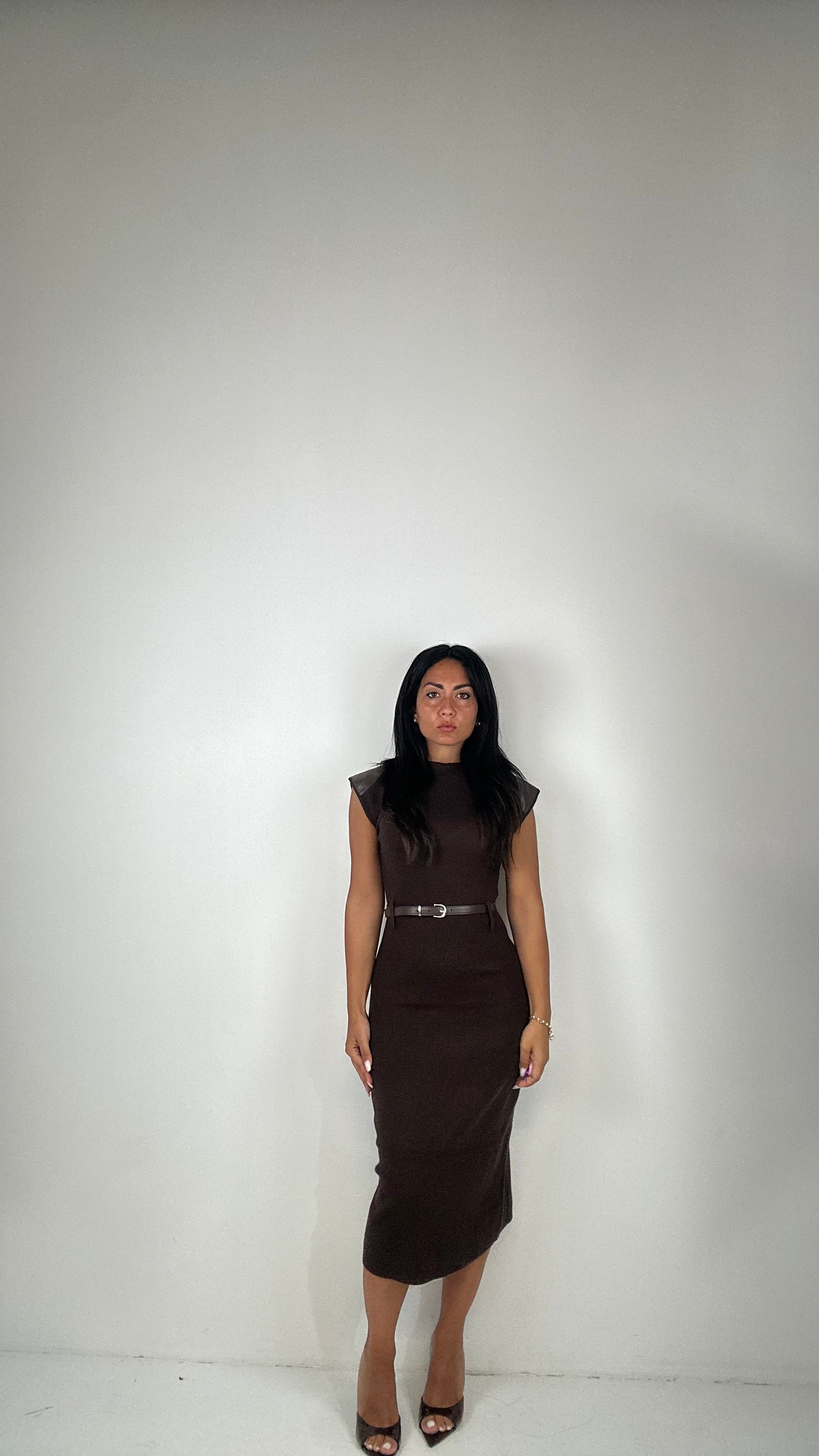Vestito IN MAGLIA CON PARTI ECOPELLE - MARRONE