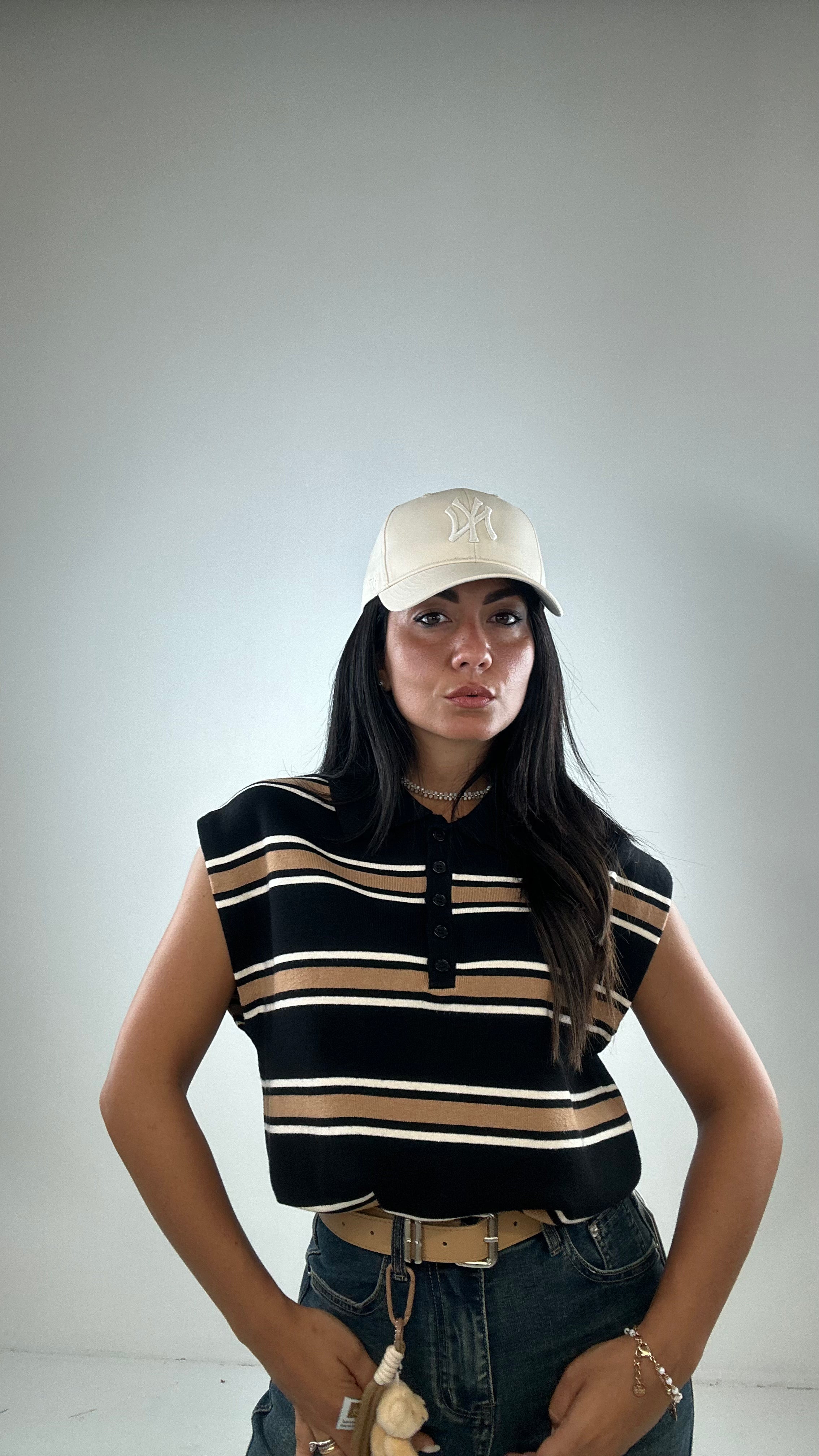 Polo A GIRO A RIGHE - NERO