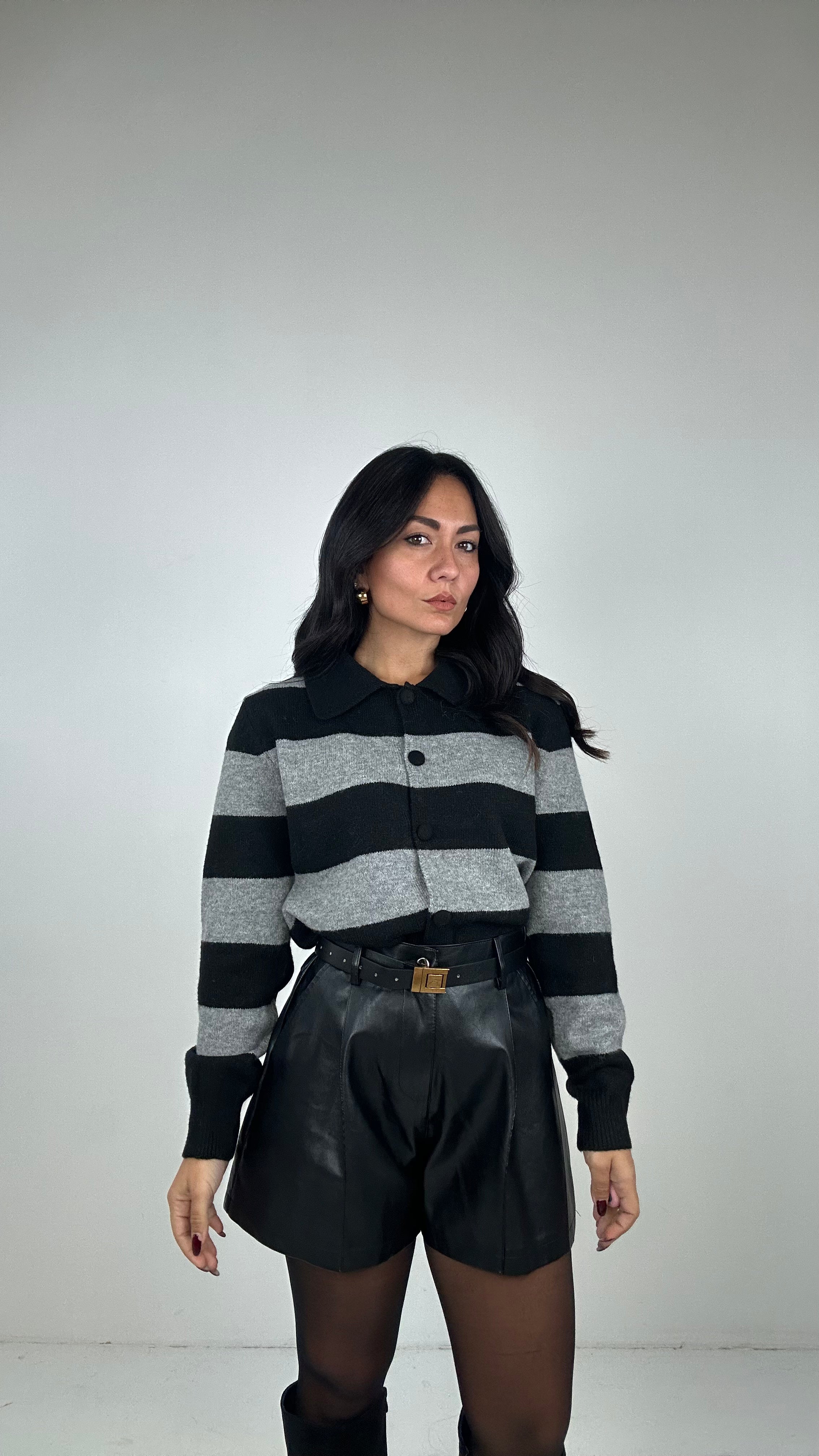 Shorts ECOPELLE E CINTURA - NERO