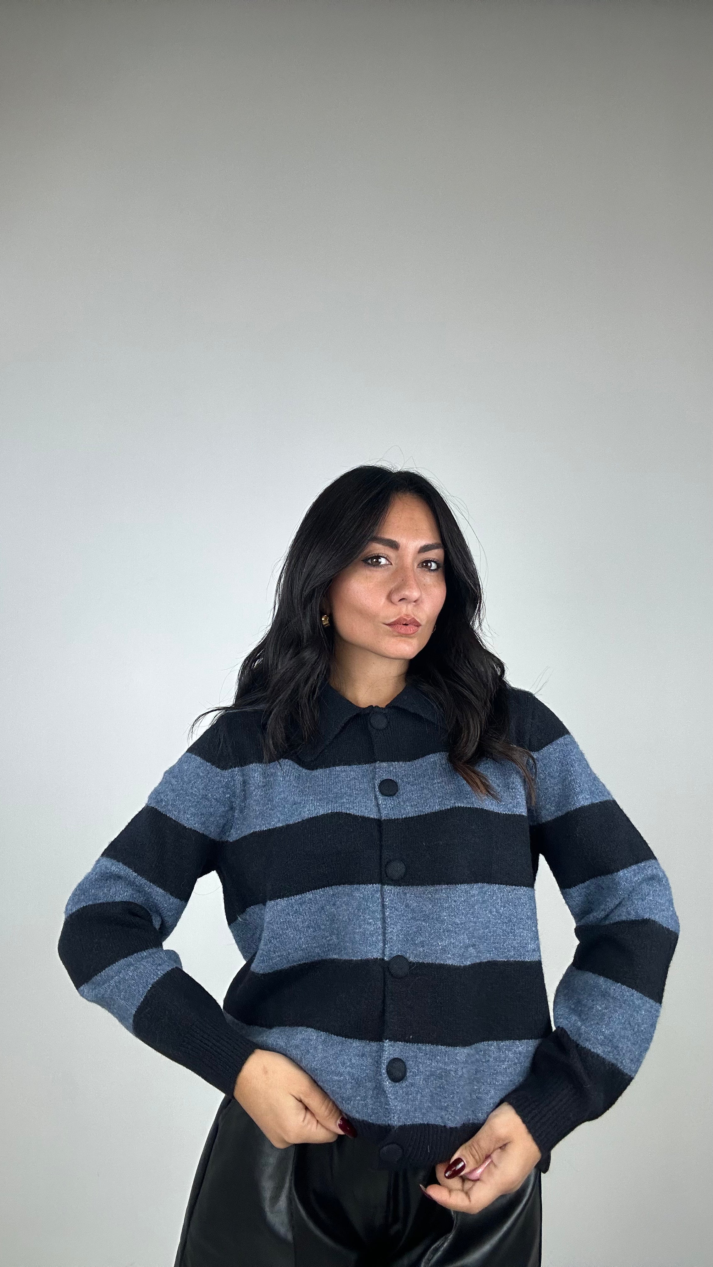 Pull CARDIGAN A RIGHE - BLU