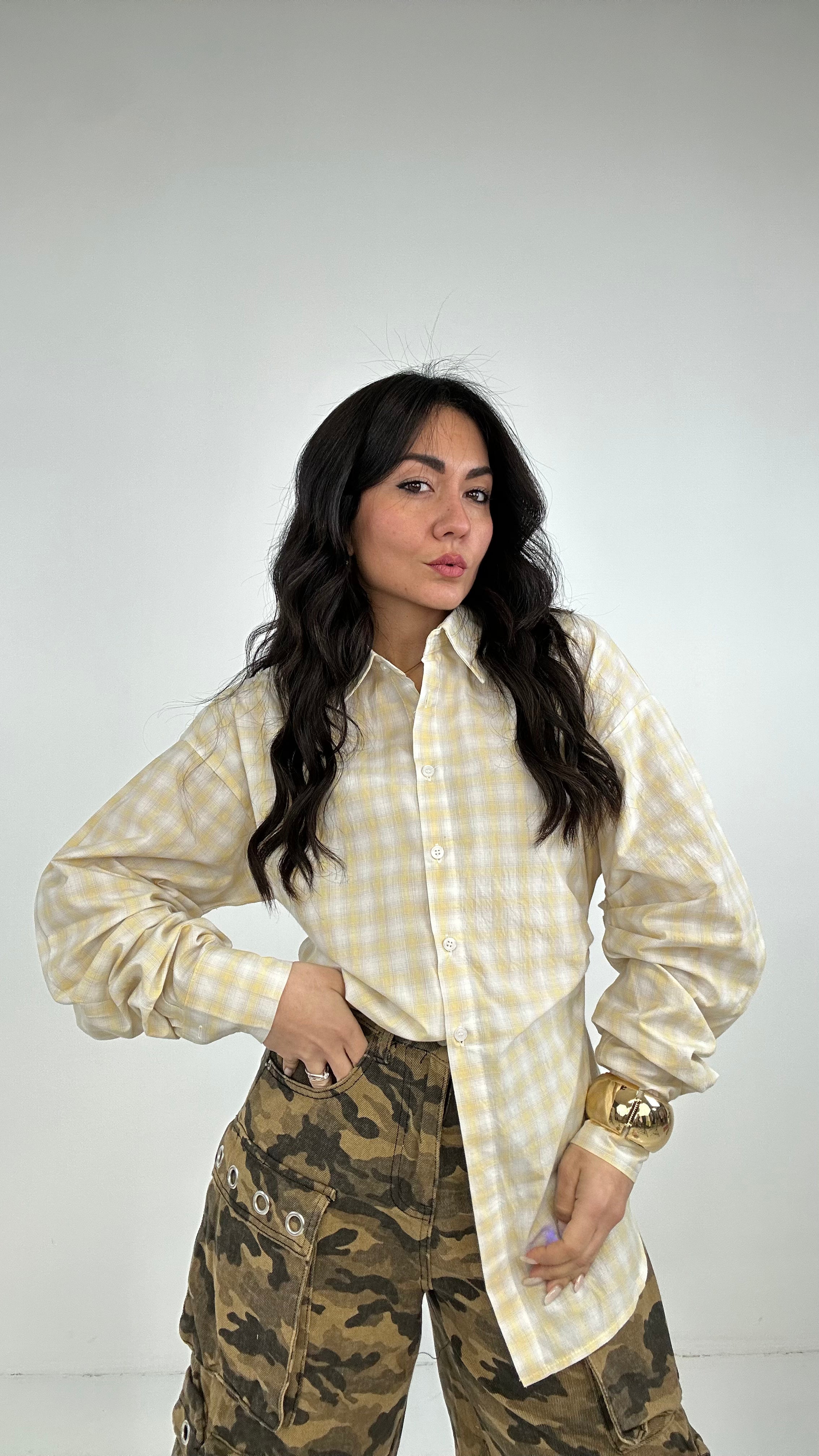 Camicia QUADRI SFIANCATA - GIALLO