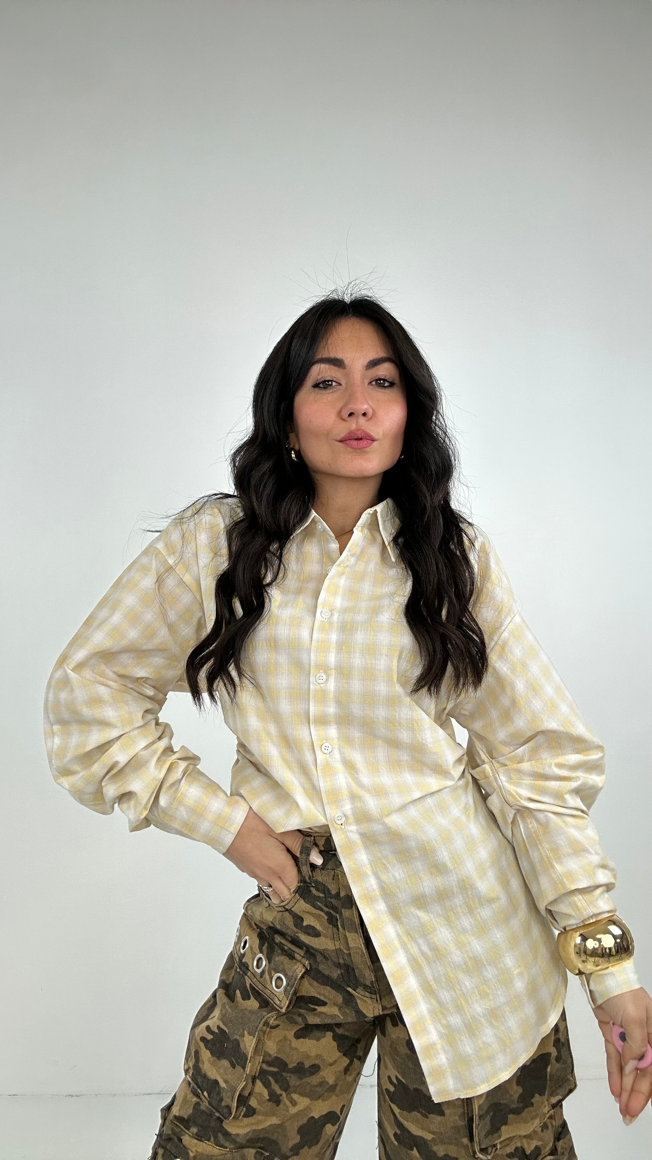Camicia QUADRI SFIANCATA - GIALLO