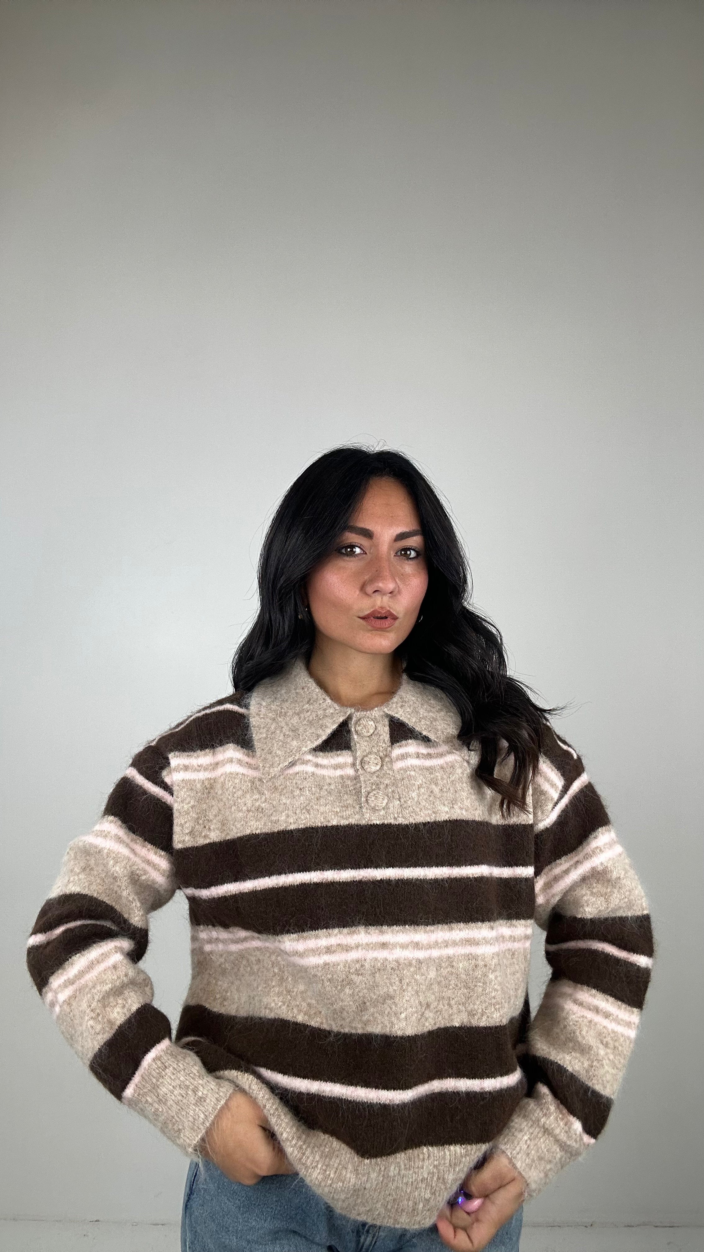 Polo PESANTE A RIGHE - BEIGE