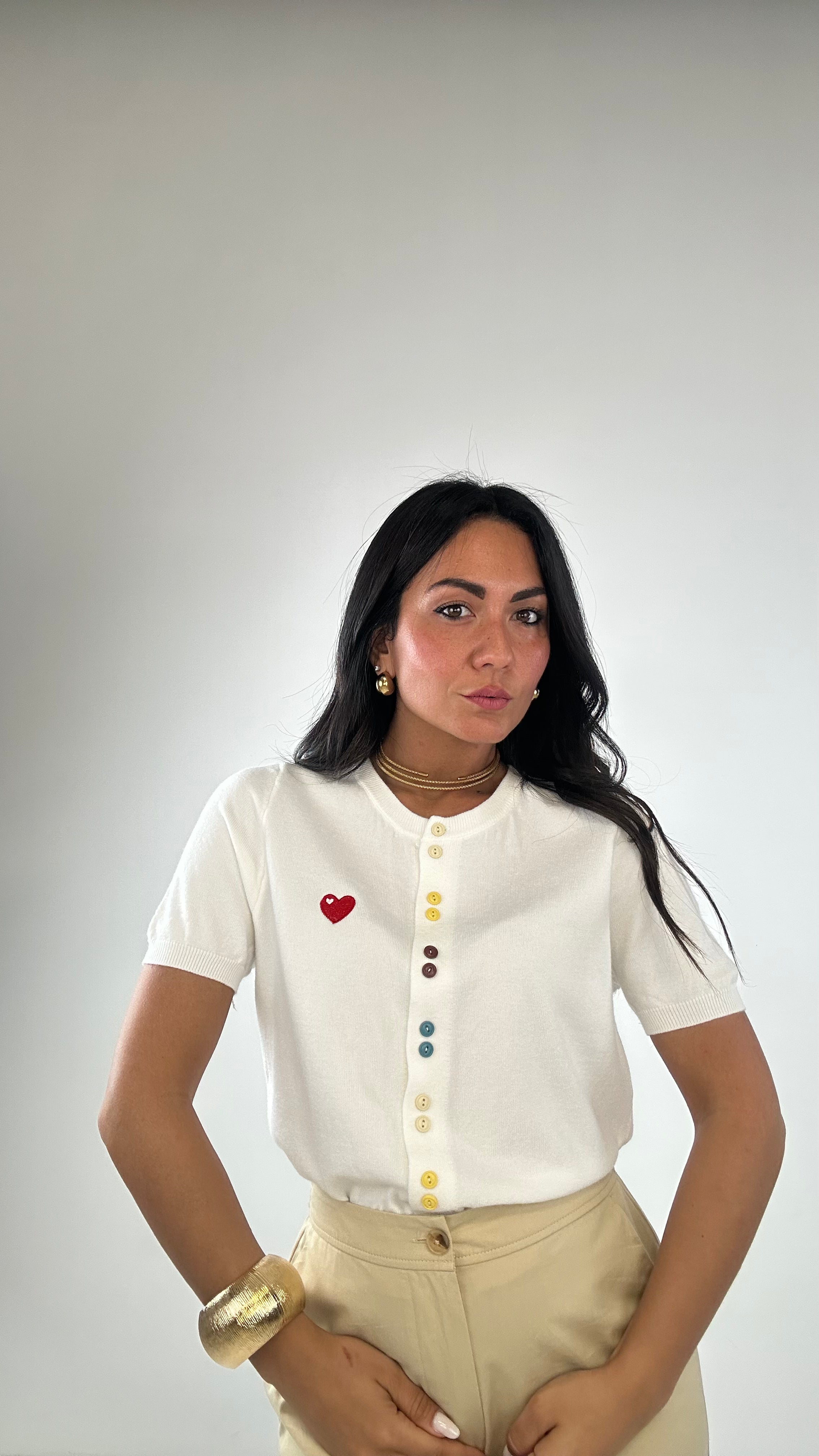 Maglia BOTTONCINI COLORATI - BIANCO