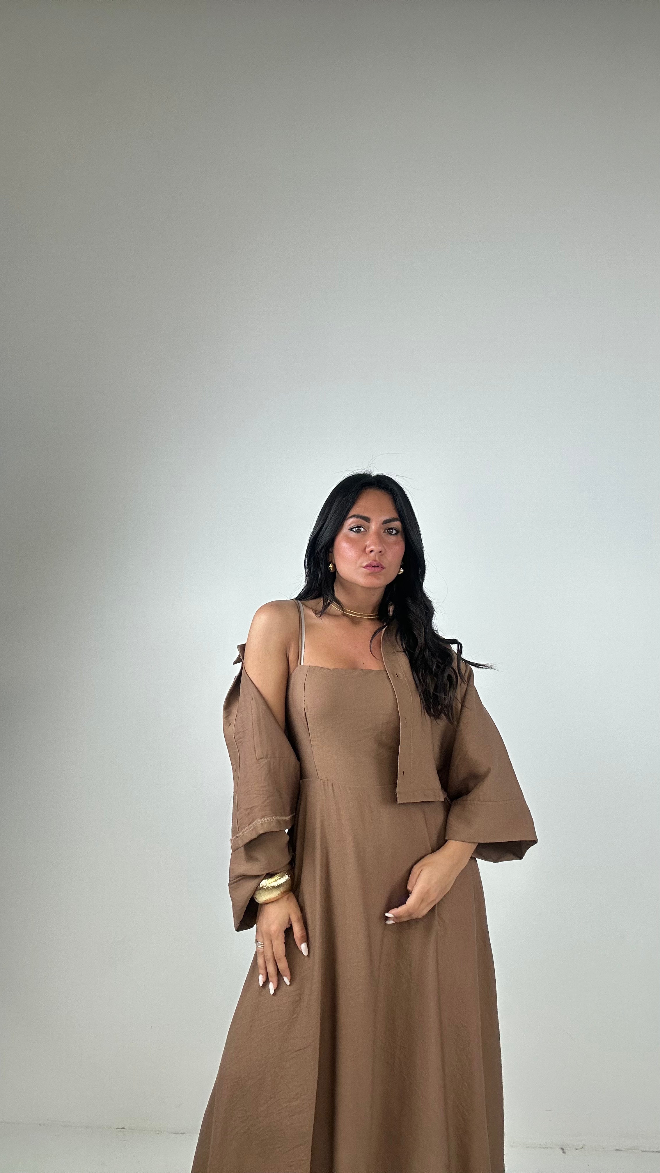 Vestito CON CAMICIA CROP - CAMMELLO